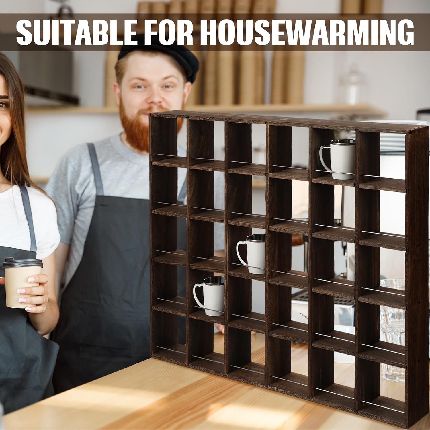 Oversize Coffee Mug Display Rack Wooden Shelves Rustic Shot Glass Display Case Travel Mug Shelf Wall Mounted Rack