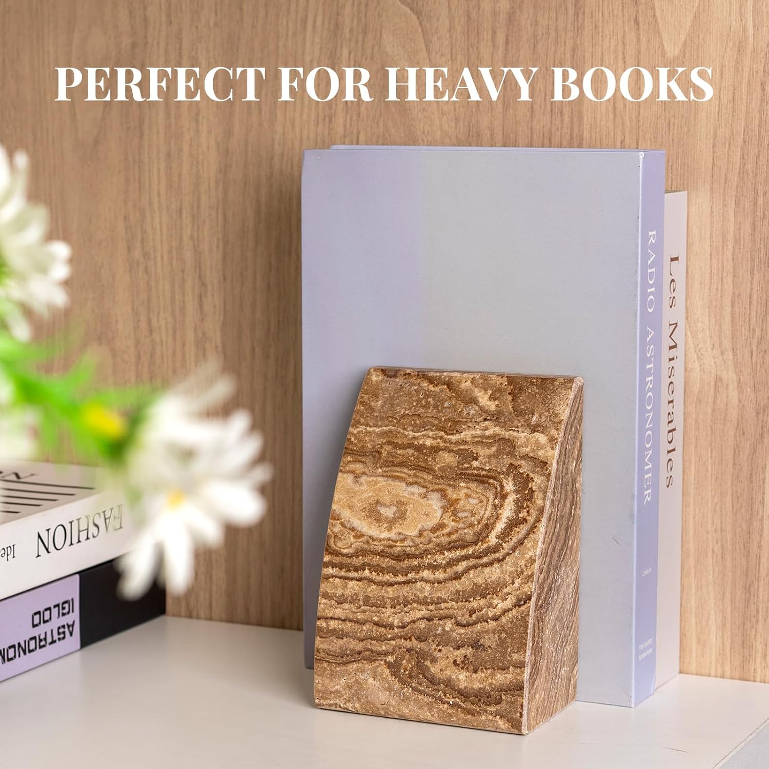 Travertine Bookends / Non-Slip Heavy Duty Book Stopper / Sail-brown Travertine