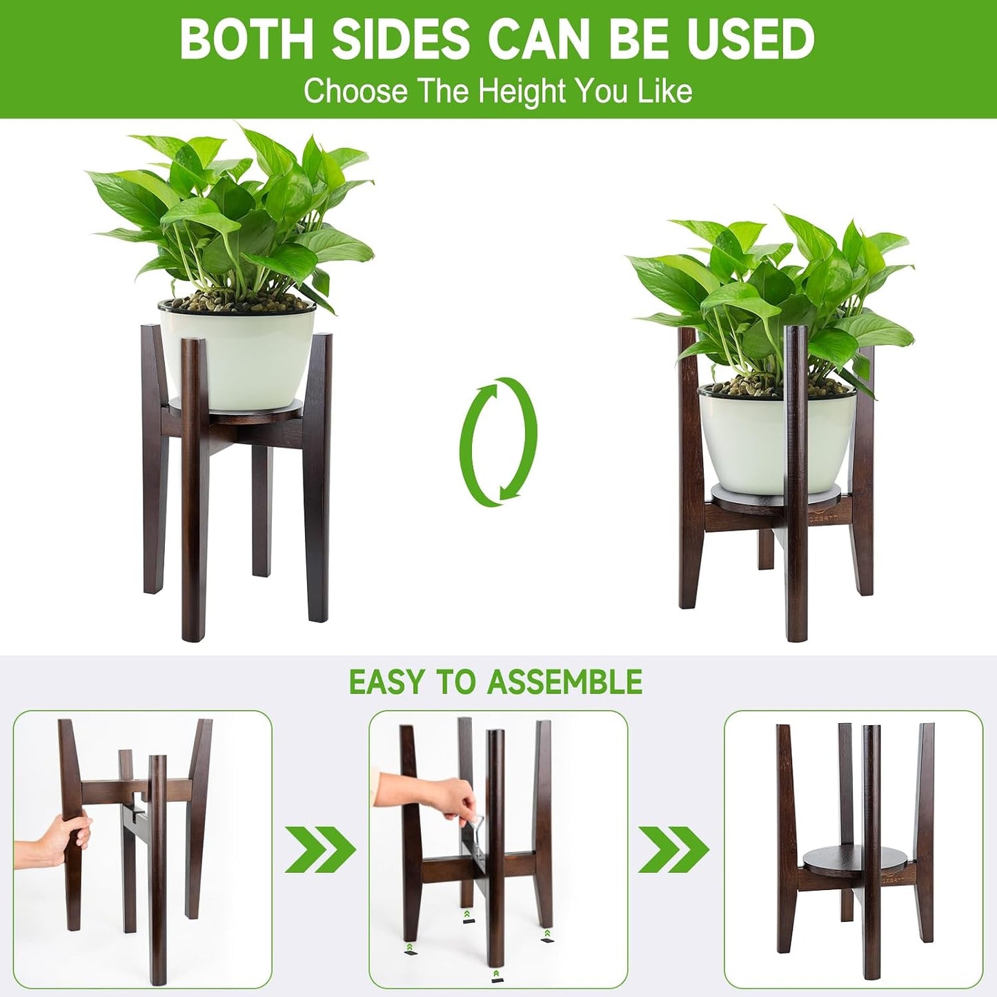 2 Packs Adjustable Plant Stand with Tray,Indoor Wood Plant Stand Fit 8'' to 12'' Planter,Mid Century Modern Flower Pot
