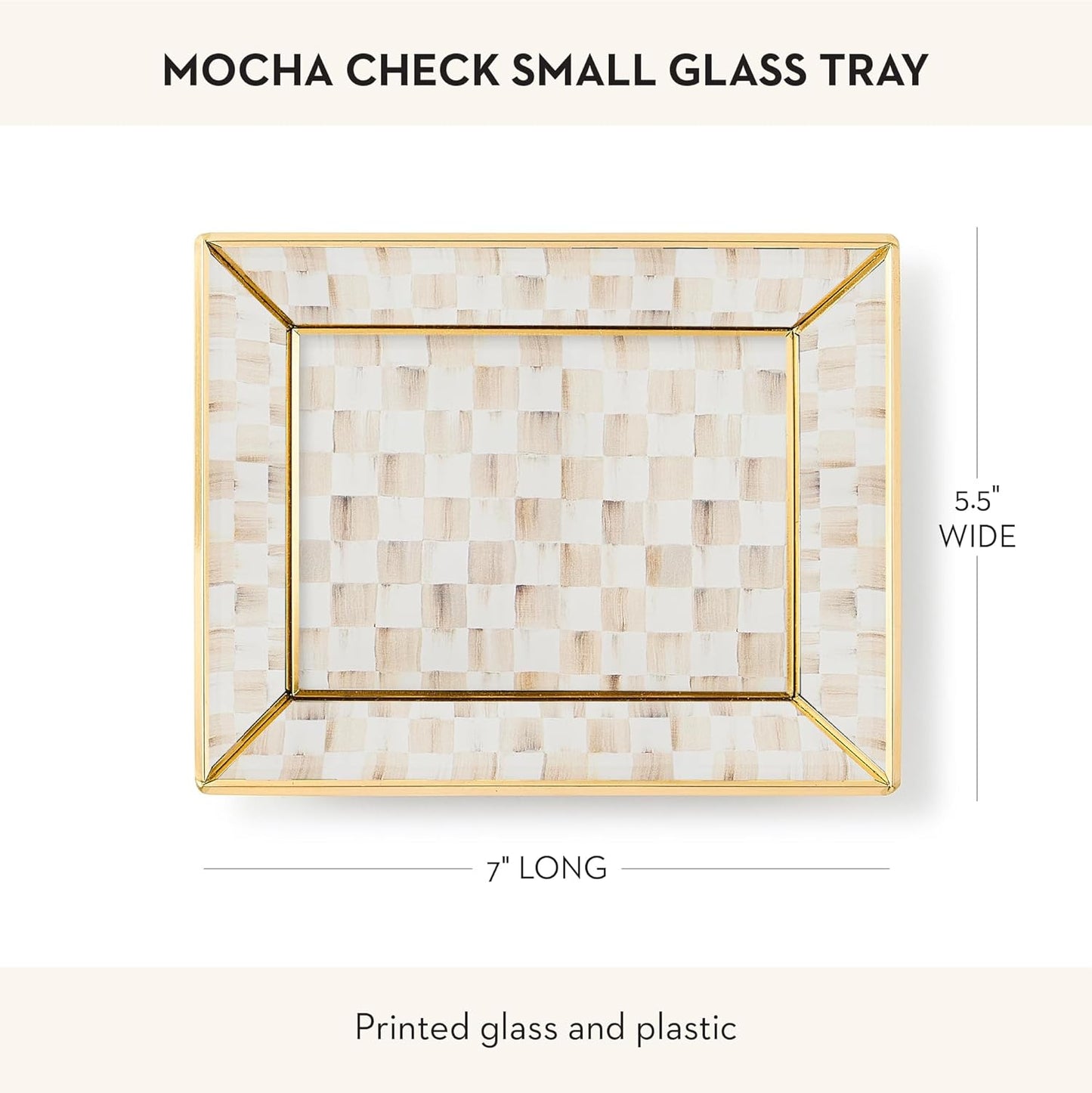 Glass Tray / Decorative Bathroom Counter Tray / Mocha Check / Brown