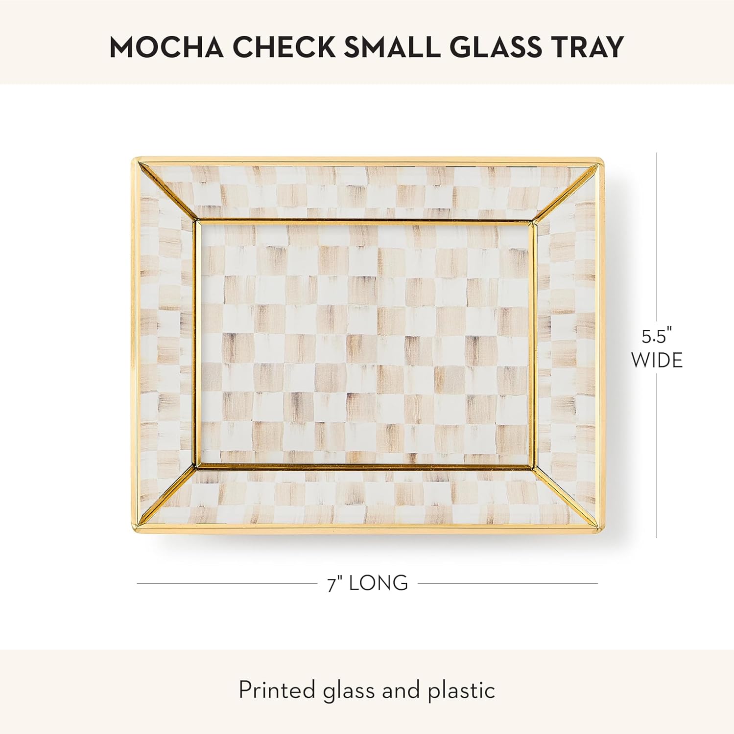 Glass Tray / Decorative Bathroom Counter Tray / Mocha Check / Brown
