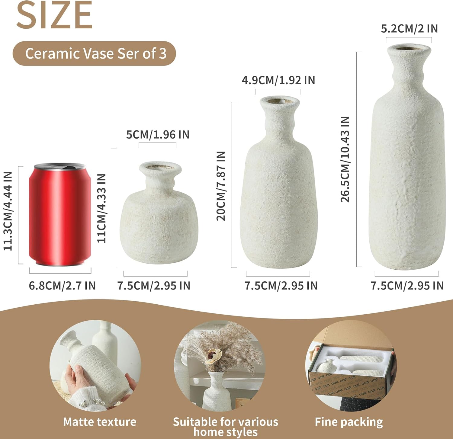 Ceramic Vase / 011 Vase Set - White / Set of 3