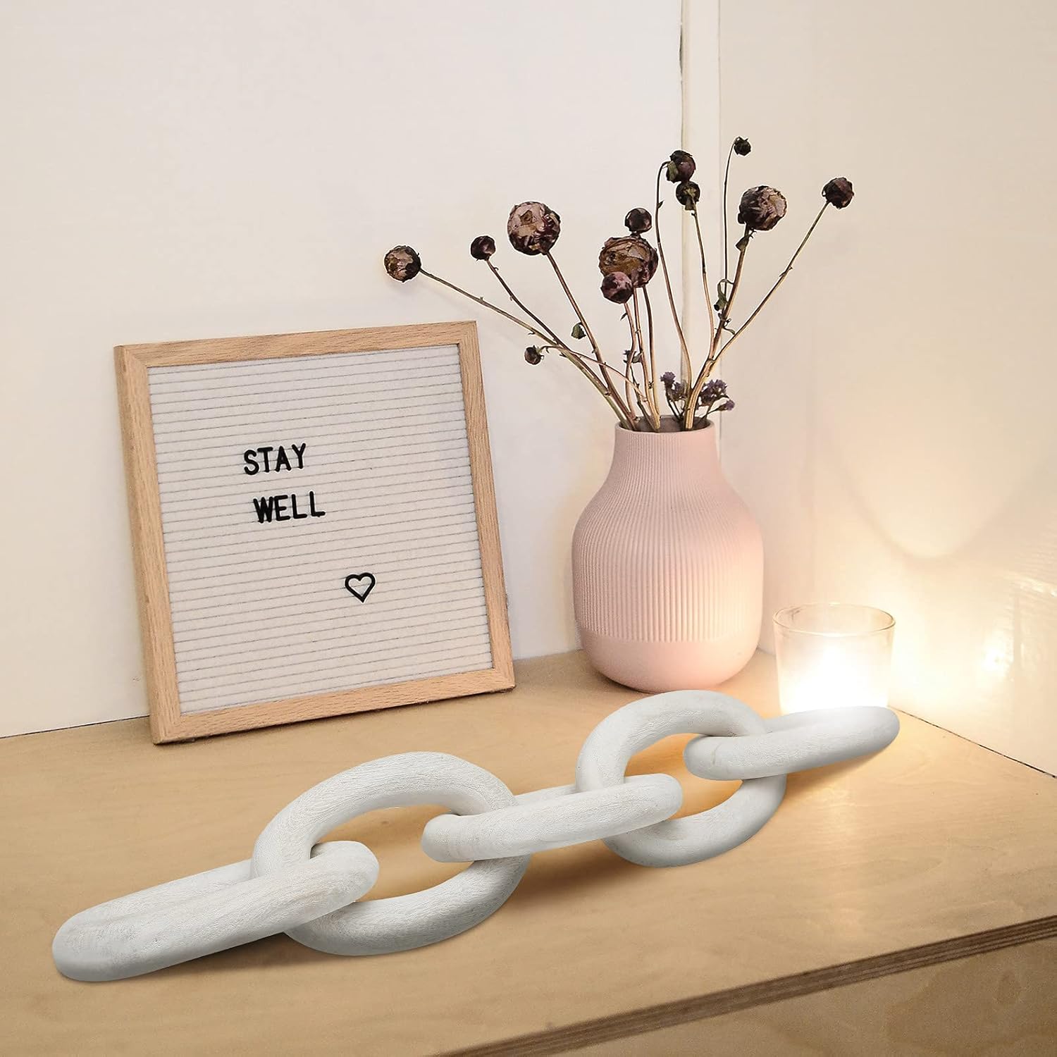 Decorative Wooden Link Chain Farmhouse Wooden Chain Decor 5 Link Decoration for Family Home / White