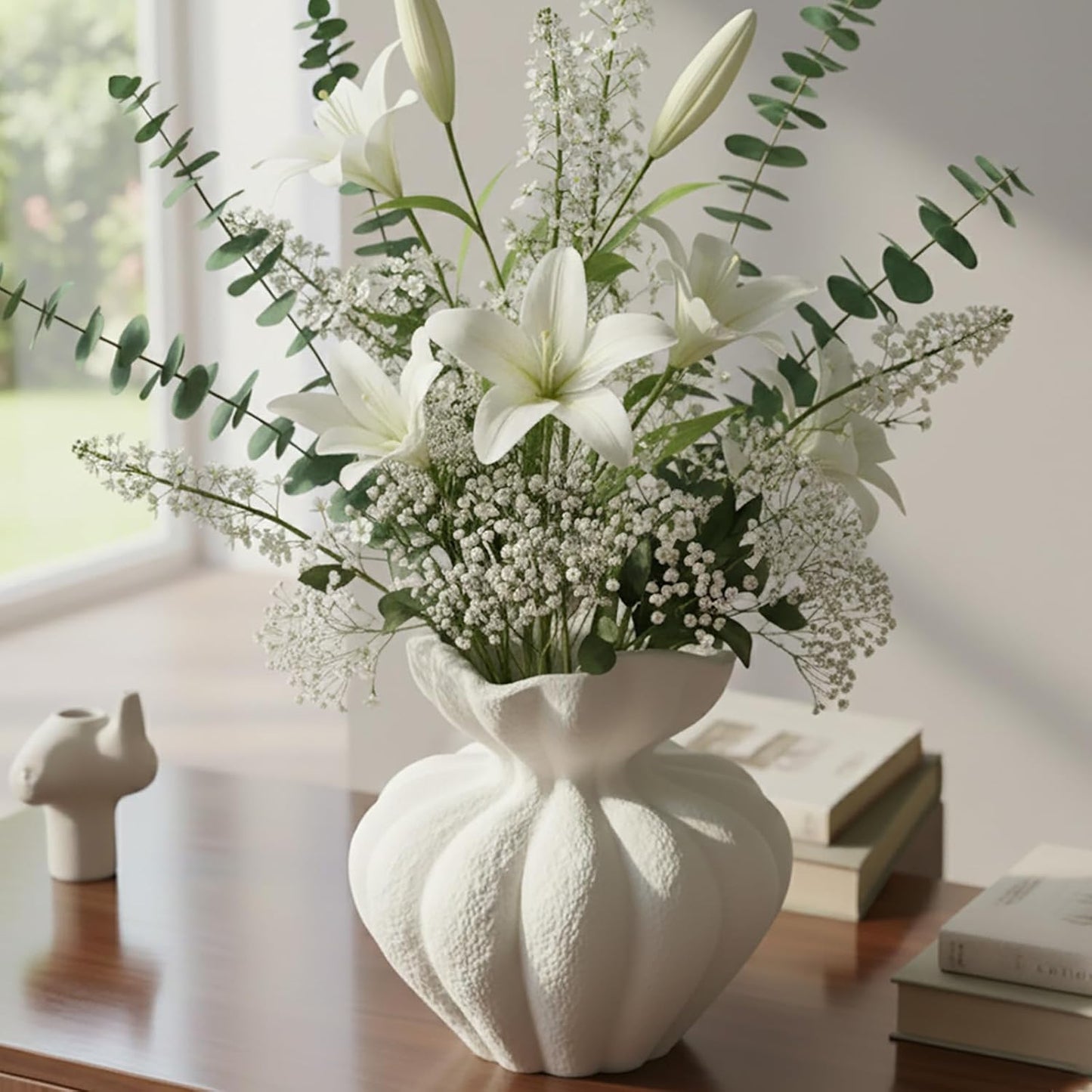 Ceramic Vase / Modern Boho Flower Vase / Large / White / 8.2 Inch
