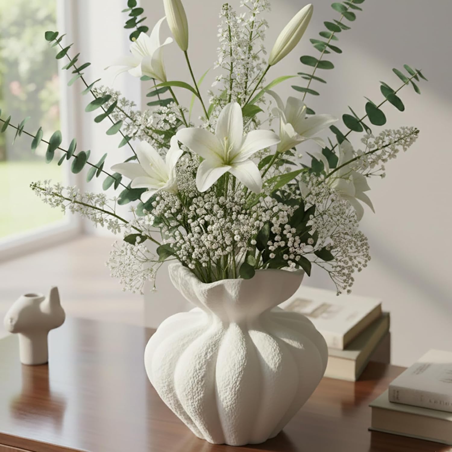 Ceramic Vase / Modern Boho Flower Vase / Large / White / 8.2 Inch