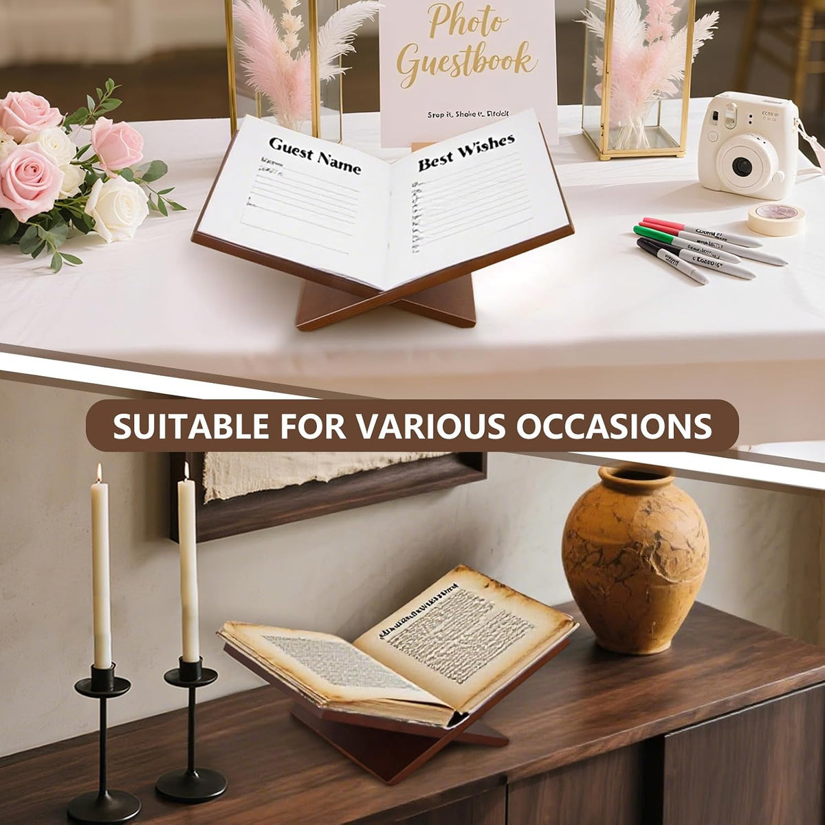 Open Display Stand, Wooden Large Book Holder, Coffee Table Stand | Wood Easel for Magazine, Art, Cook Book, Bible