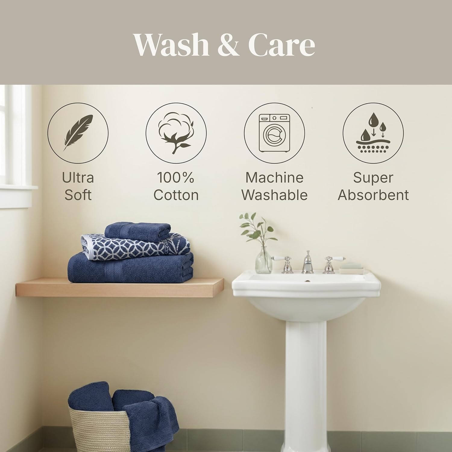 Modern Threads 6 Piece Bath Towel Set – Bathroom Set with 2 Bath Towels, 2 Hand Towels, and 2 Wash Cloths – 100%