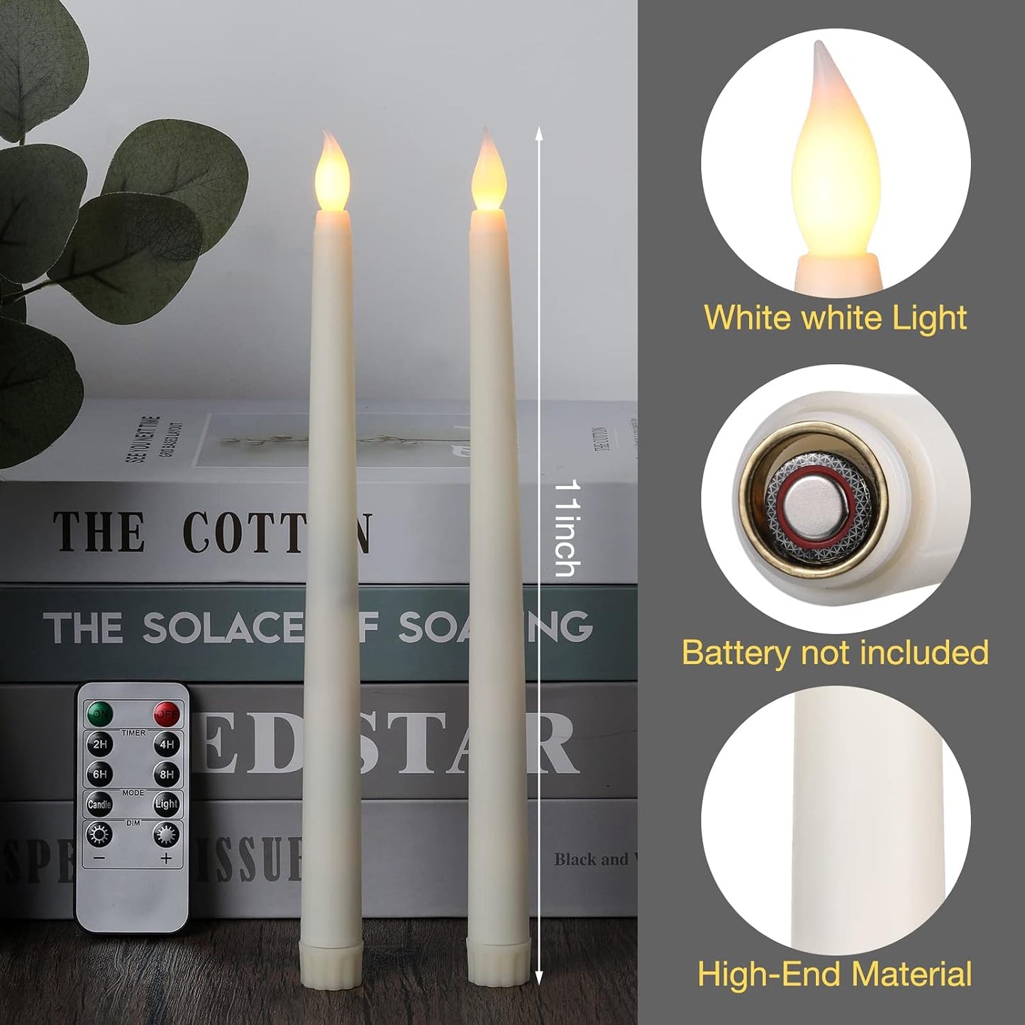 24 Pack Flameless Flicker Taper Candles Bulk with Remote and Timer, Battery Operated LED Warm White Taper Candles Light