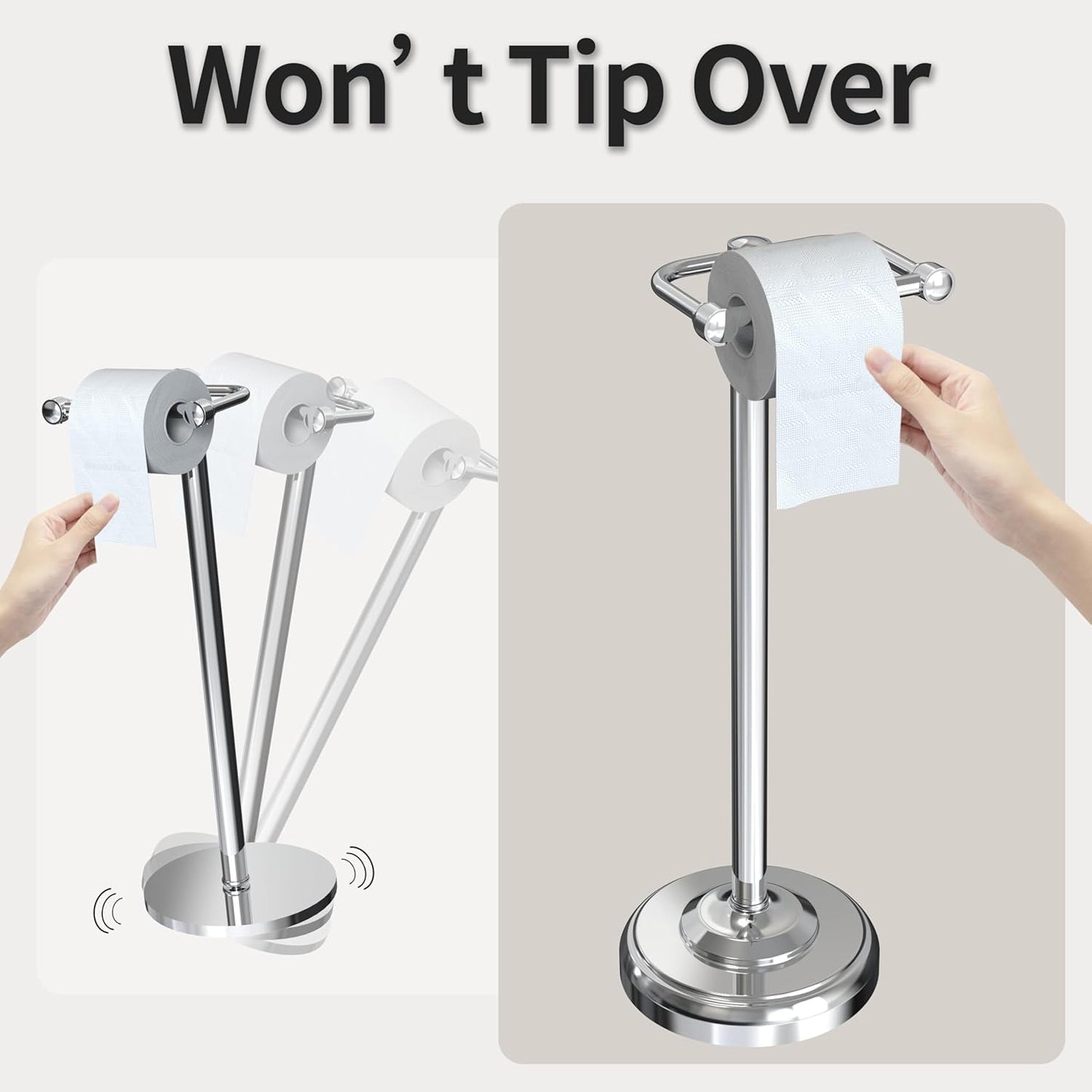 Toilet Paper Holder Stand, Toilet Paper Holder Free Standing,Post Pivoting Design & Stable Weighted Base SUS304