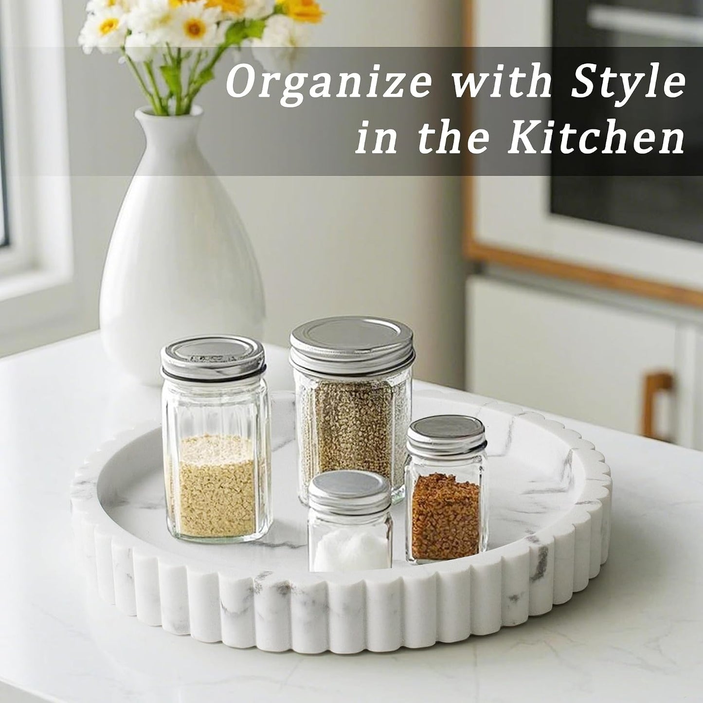Modern Organizer / Decorative Coffee Table Tray / Marble White