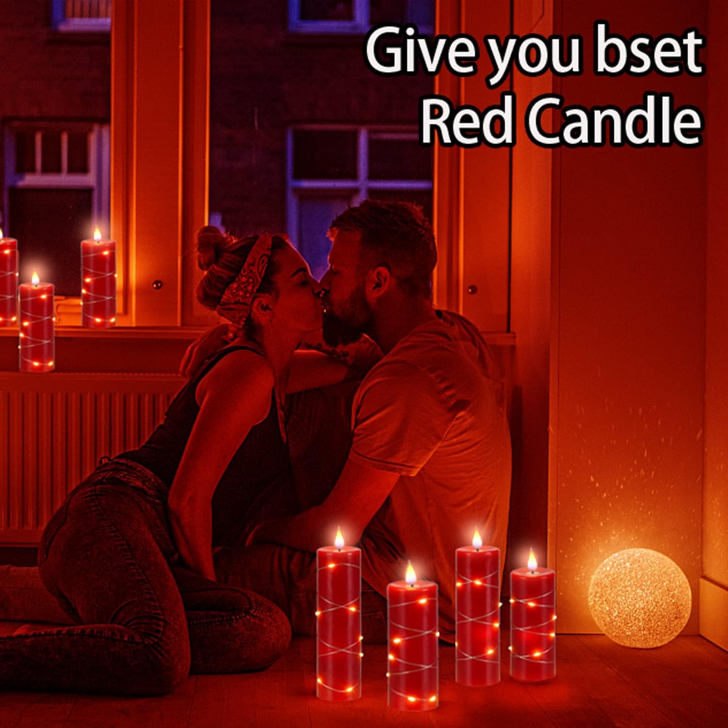 Red Flameless Candle with Remote Control LED Candle with String Lights Battery Powered Flameless Candle4'' 5'' 6'' 7''