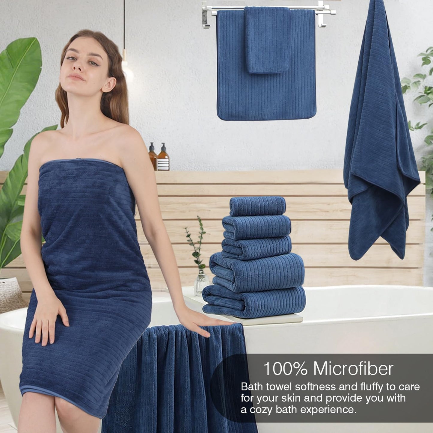 Hailea 18 Piece Family Bath Towel Set Include 6 Bath Towels,6 Hand Towels and 6 Washcloths Soft Bathroom Towel with