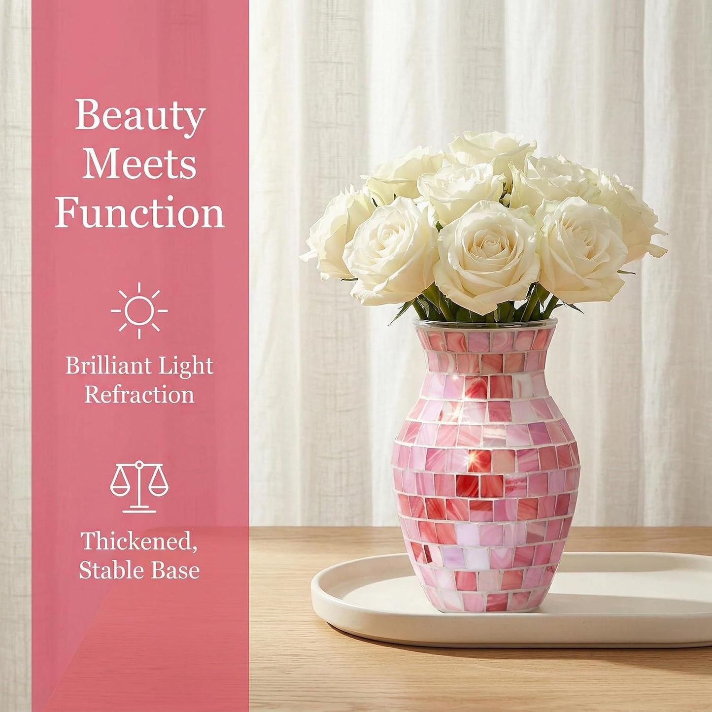 Handmade Textured Glass Flower Vase / Pink Agate