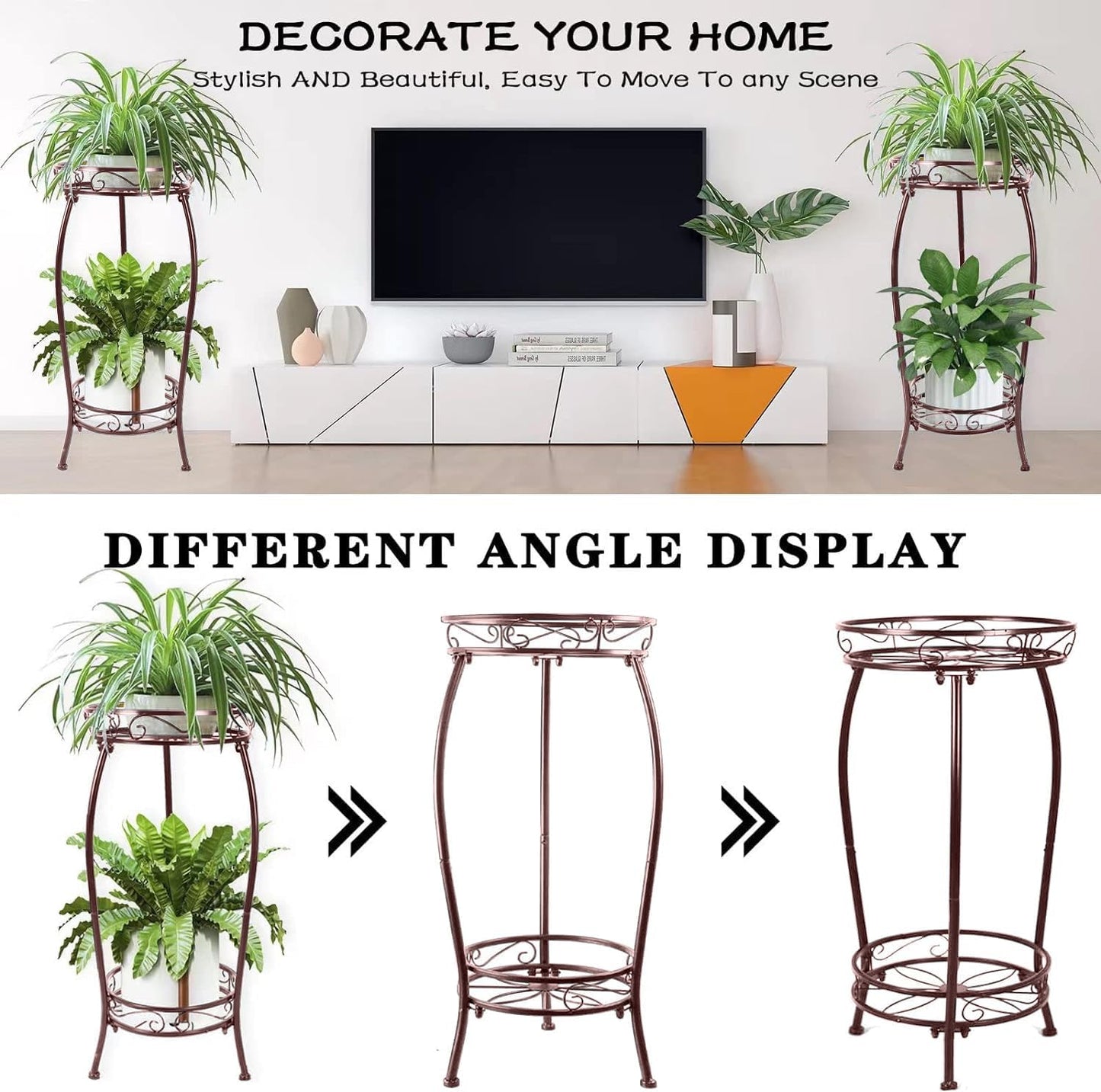MOCORY Plant Stand Indoor Outdoor 2 Tier 27" Tall Metal Potted Holder Rack Flower Pot Stand Heavy Duty Plant Shelf