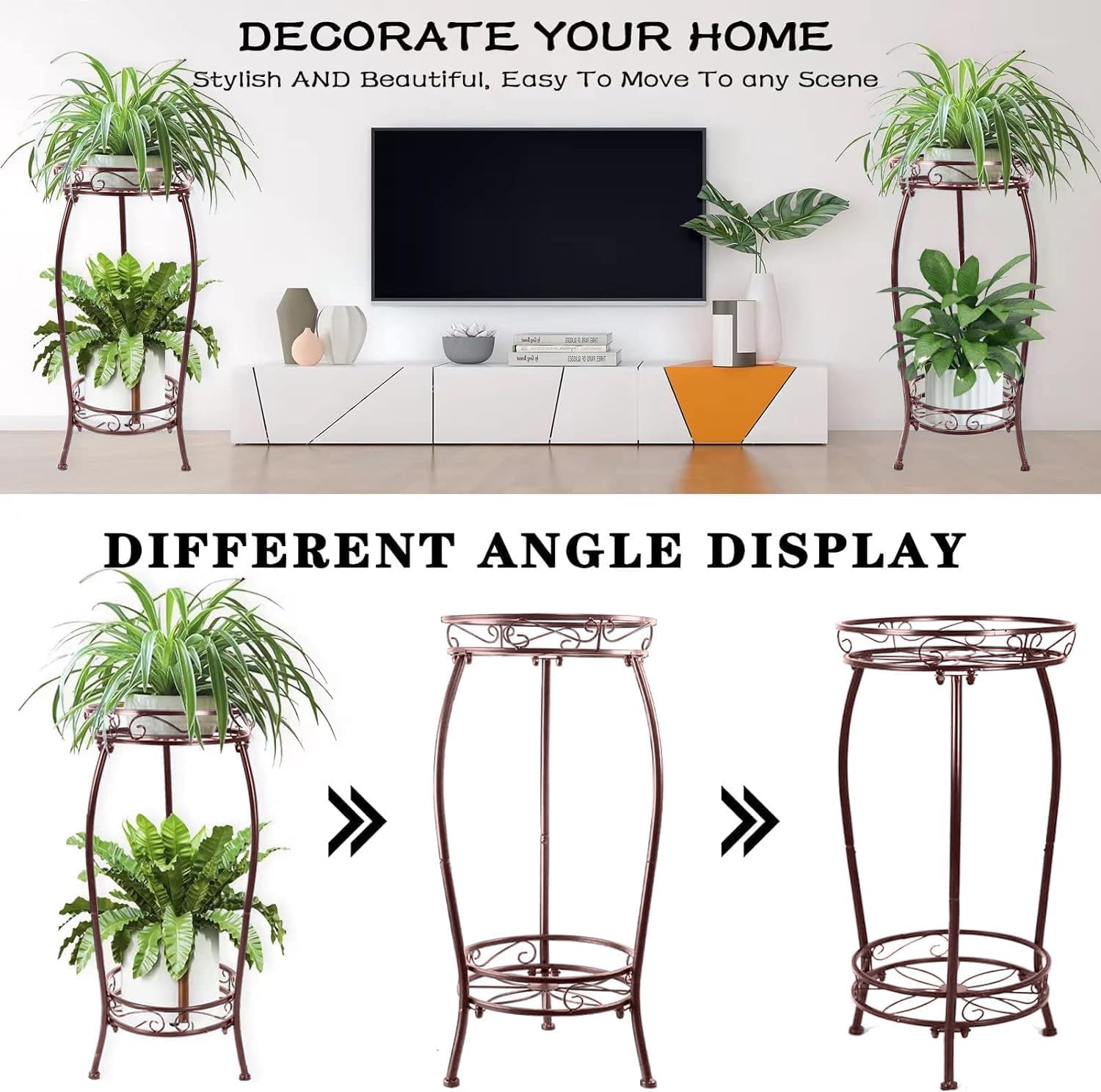 MOCORY Plant Stand Indoor Outdoor 2 Tier 27" Tall Metal Potted Holder Rack Flower Pot Stand Heavy Duty Plant Shelf