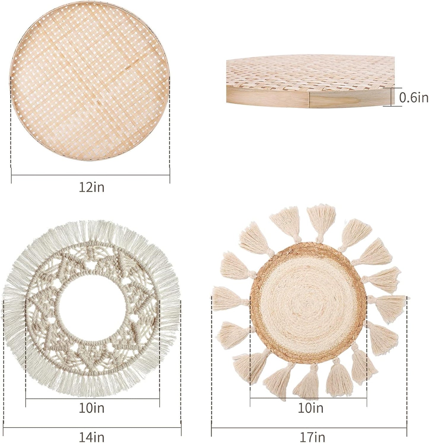 Boho Wall Basket Decor / Style 1 / Beige / Set of 3