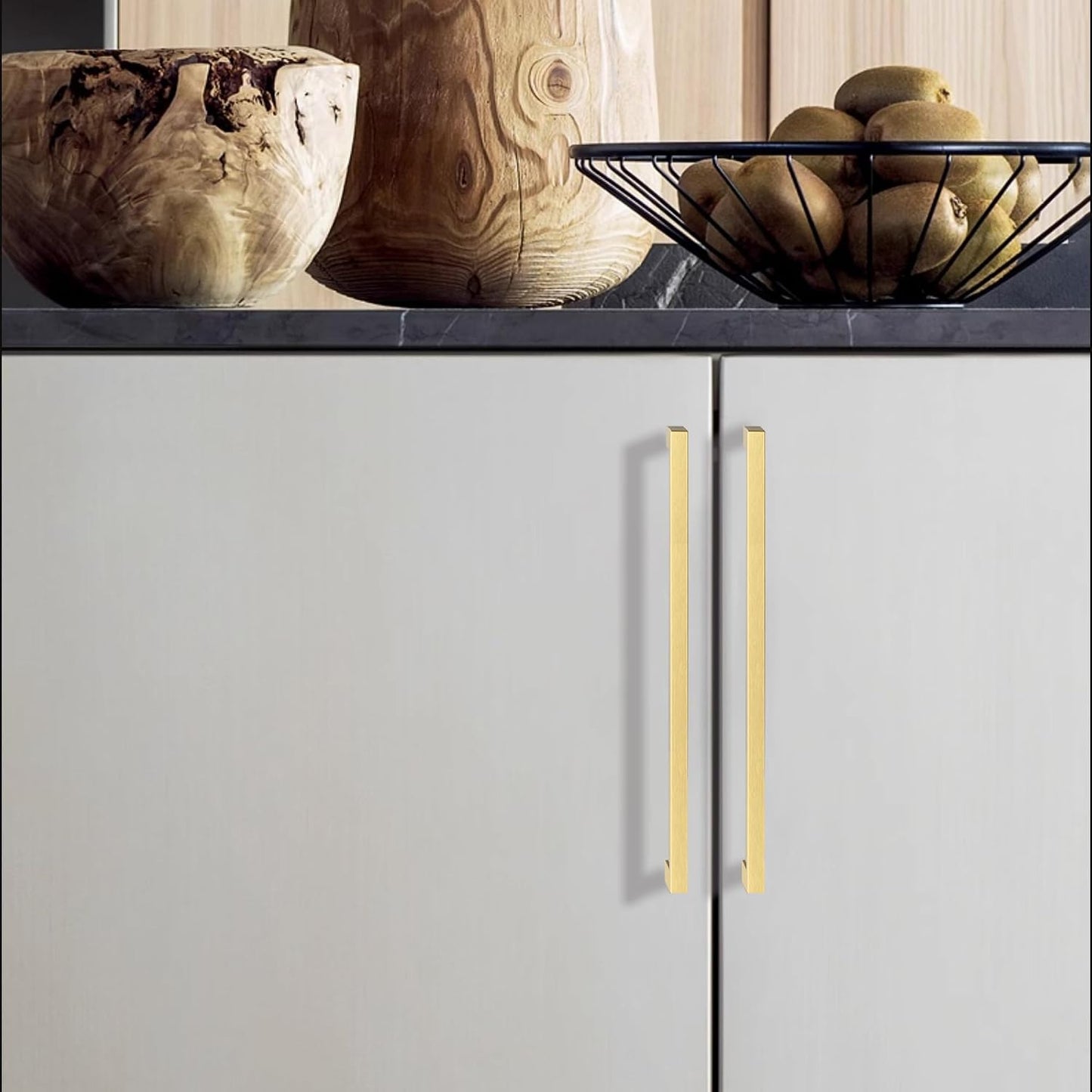 QOGRISUN 5-Pack Brushed Brass Cabinet Pulls, Solid Brass, 8-3/4" Center | Solid Brass Square Pulls, Brushed Brass