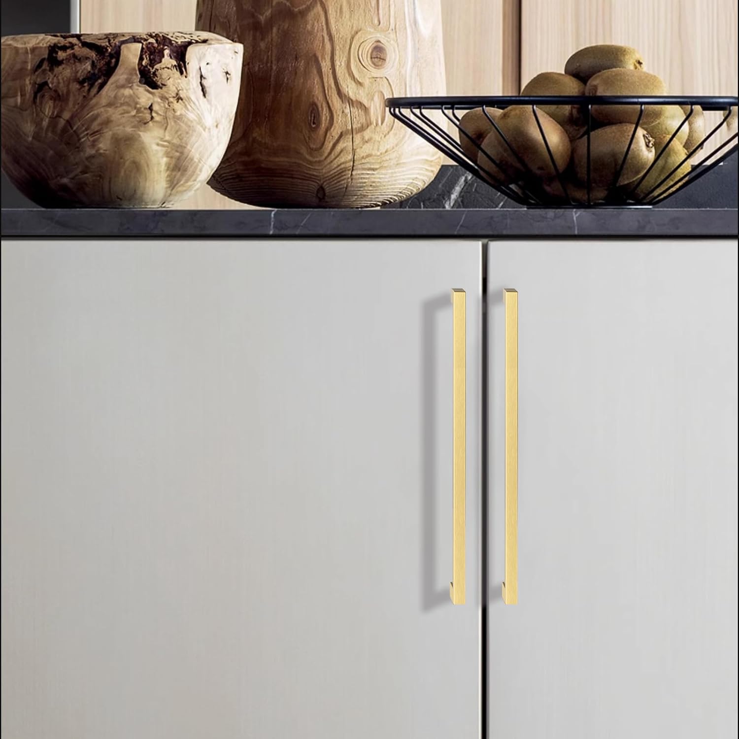 QOGRISUN 5-Pack Brushed Brass Cabinet Pulls, Solid Brass, 7-9/16" Center | Solid Brass Square Pulls, Brushed Brass