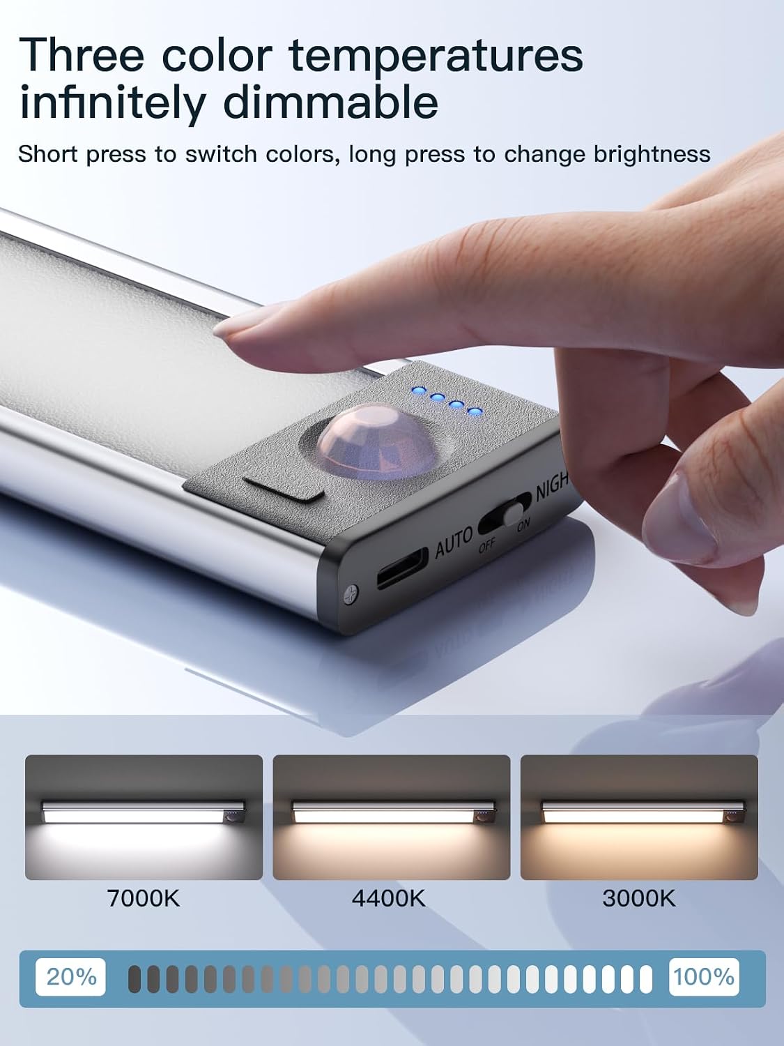 Under Cabinet Lighting（2 Pack）,Long Endurance Rechargeable Battery 88 LED 3 Color Lights, Motion Sensor Light Indoor