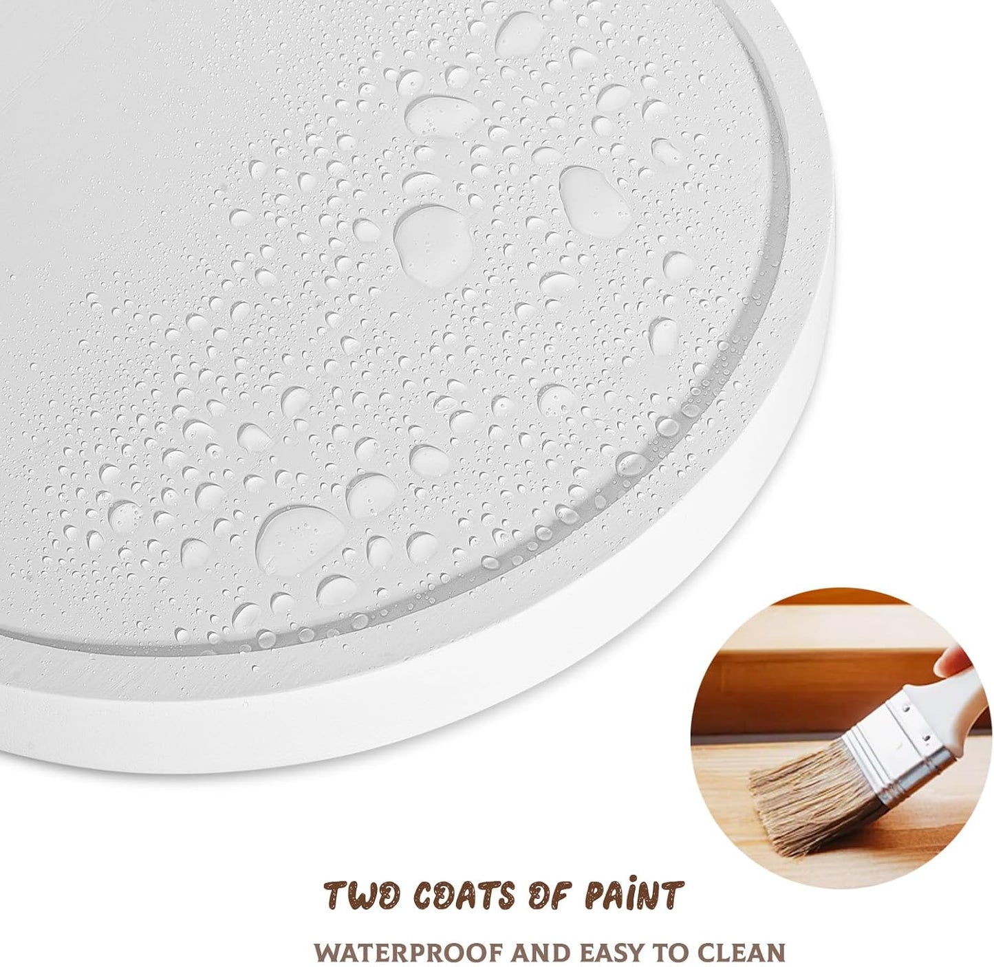 Round Decorative Tray Wood Bathroom Counter Organizer Farmhouse Kitchen Decor / White / Set of 8