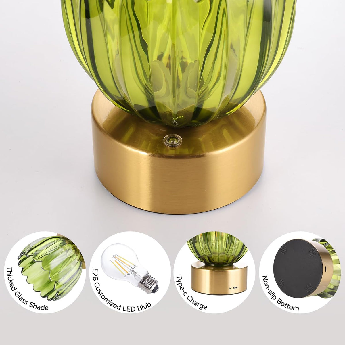 Shenmoyl Cordless Small Table Lamp with 5200mAh Battery & Touch Control, Battery Operated Tulip Table Lamp with 3