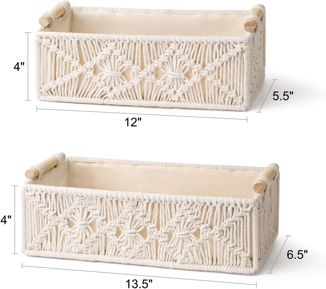 Macrame Storage Baskets Boho Decor Box Handmade Woven Decorative Countertop Toilet Tank / Ivory