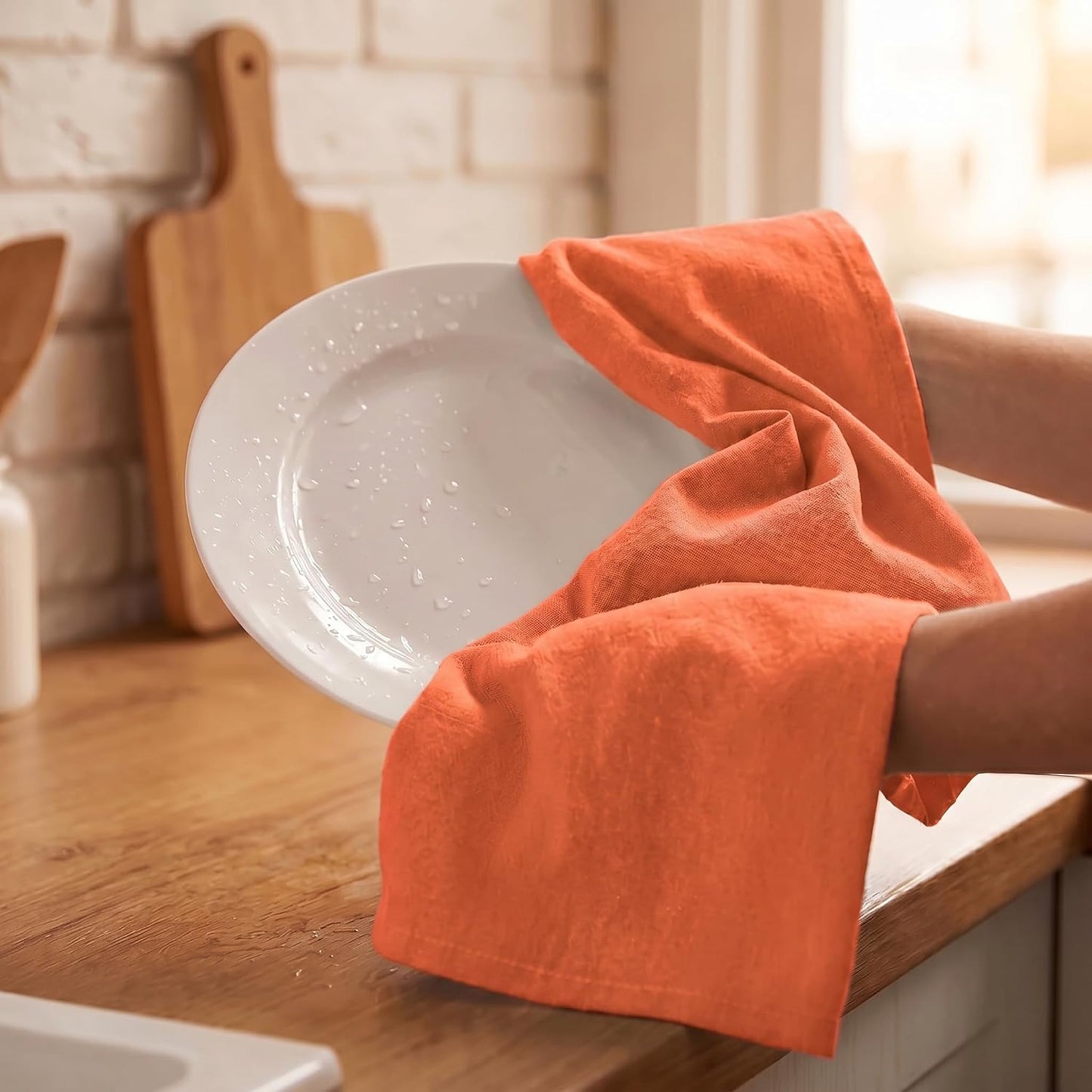 Urban Villa Kitchen Towels Cotton Dish Towels 20”x30” (Set of 6) Coral