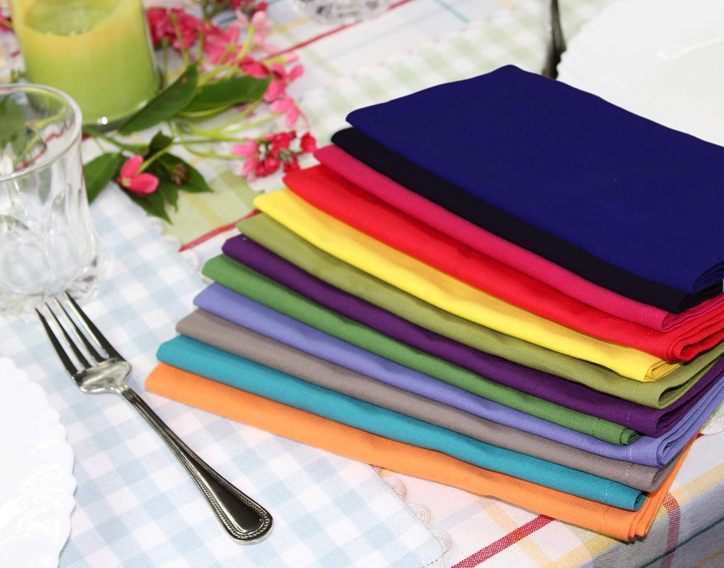 COTTON CRAFT Multicolor Cloth Napkins - 24 Pack 100% Cotton Dinner Napkins | 17x17 inches Soft Washable Absorbent