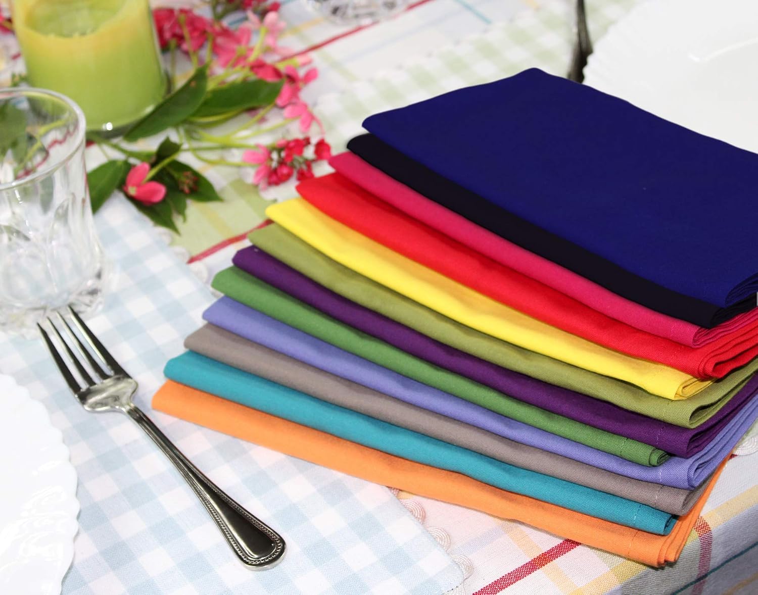 COTTON CRAFT Multicolor Cloth Napkins - 24 Pack 100% Cotton Dinner Napkins | 17x17 inches Soft Washable Absorbent