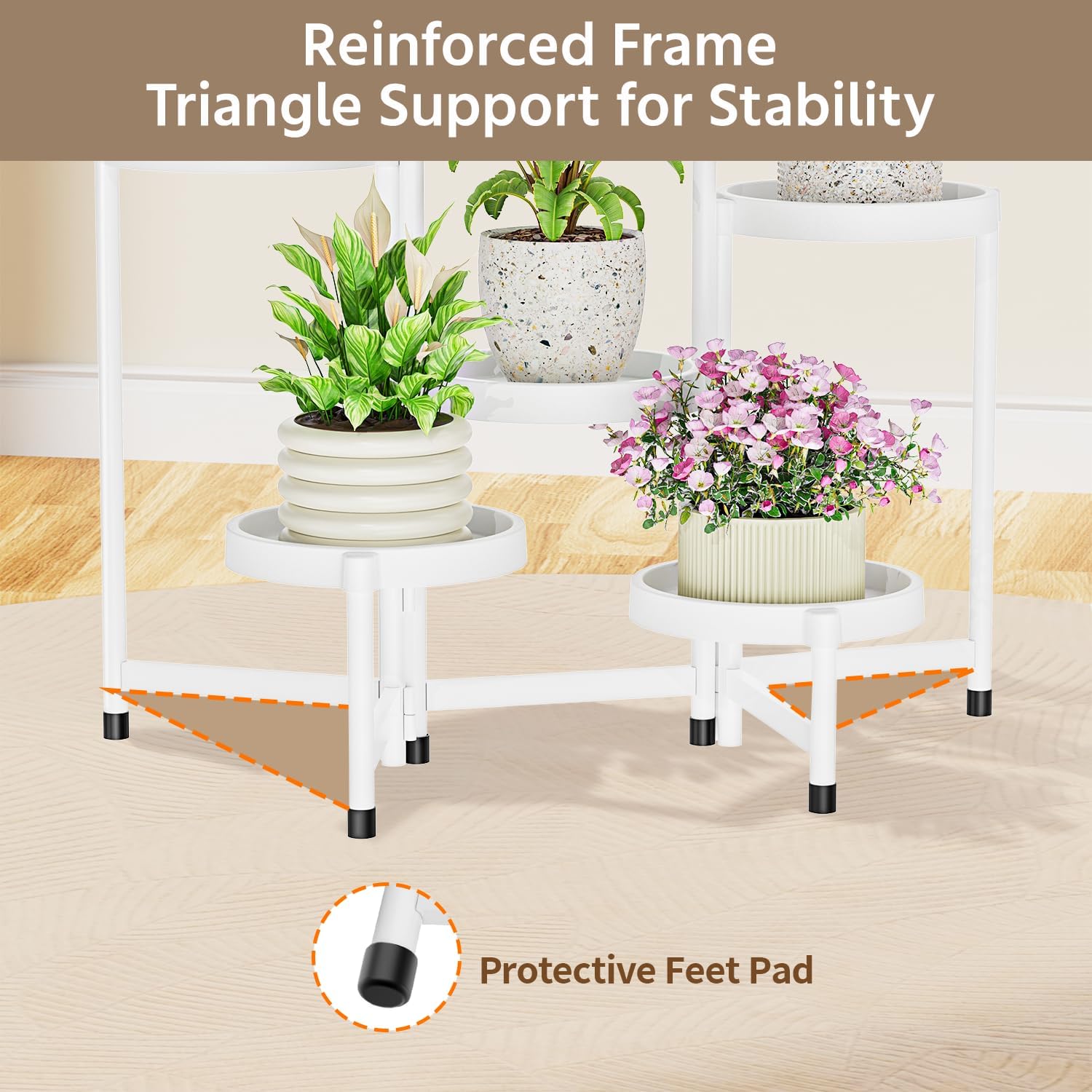 LASZOLA Plant Stand Indoor Outdoor Tall with Plastic Tray, 6 Tiers White | Corner Folding Flower Display Rack, Modern