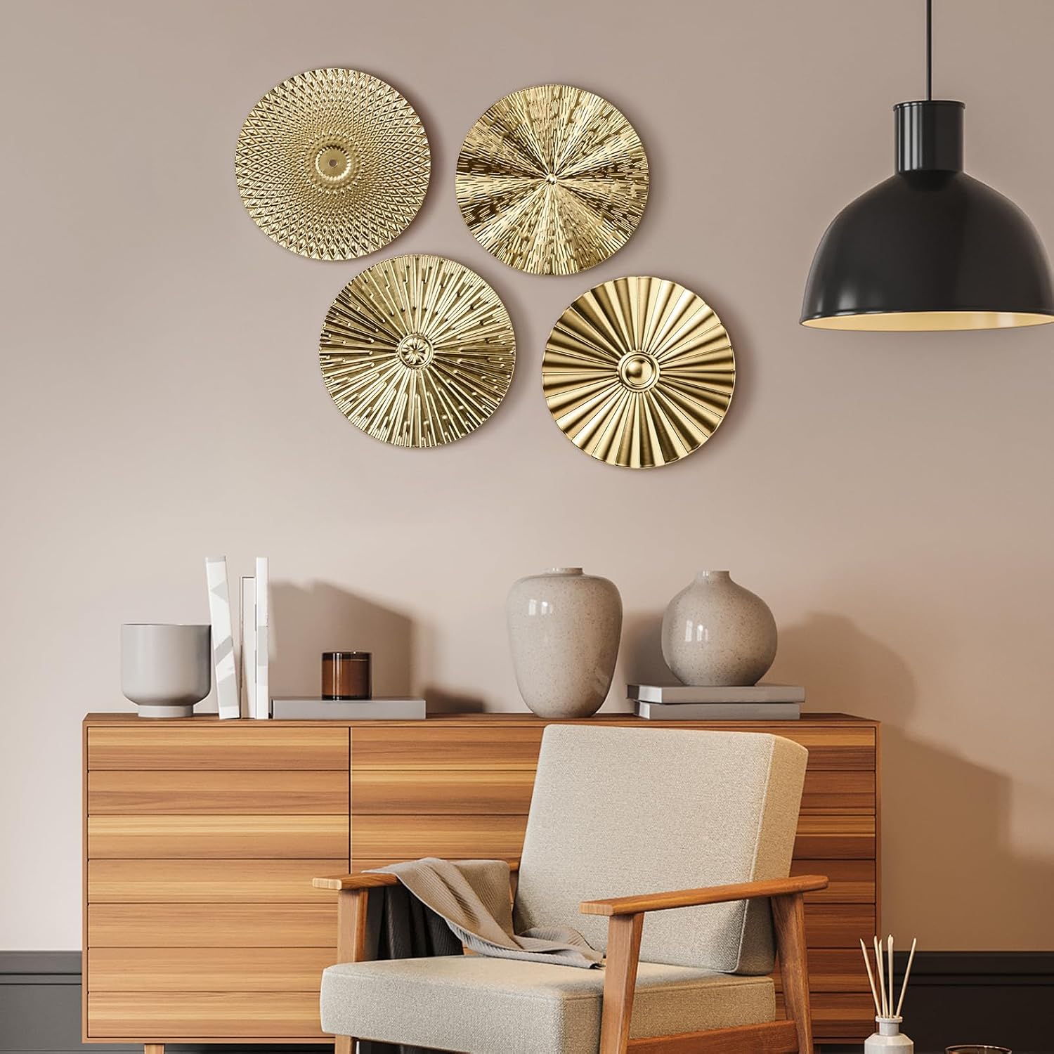 Metal Wall Art Decor Modern Sunburst Hanging Artwork Decor Wall / Gold / 12 Inch / Set of 4