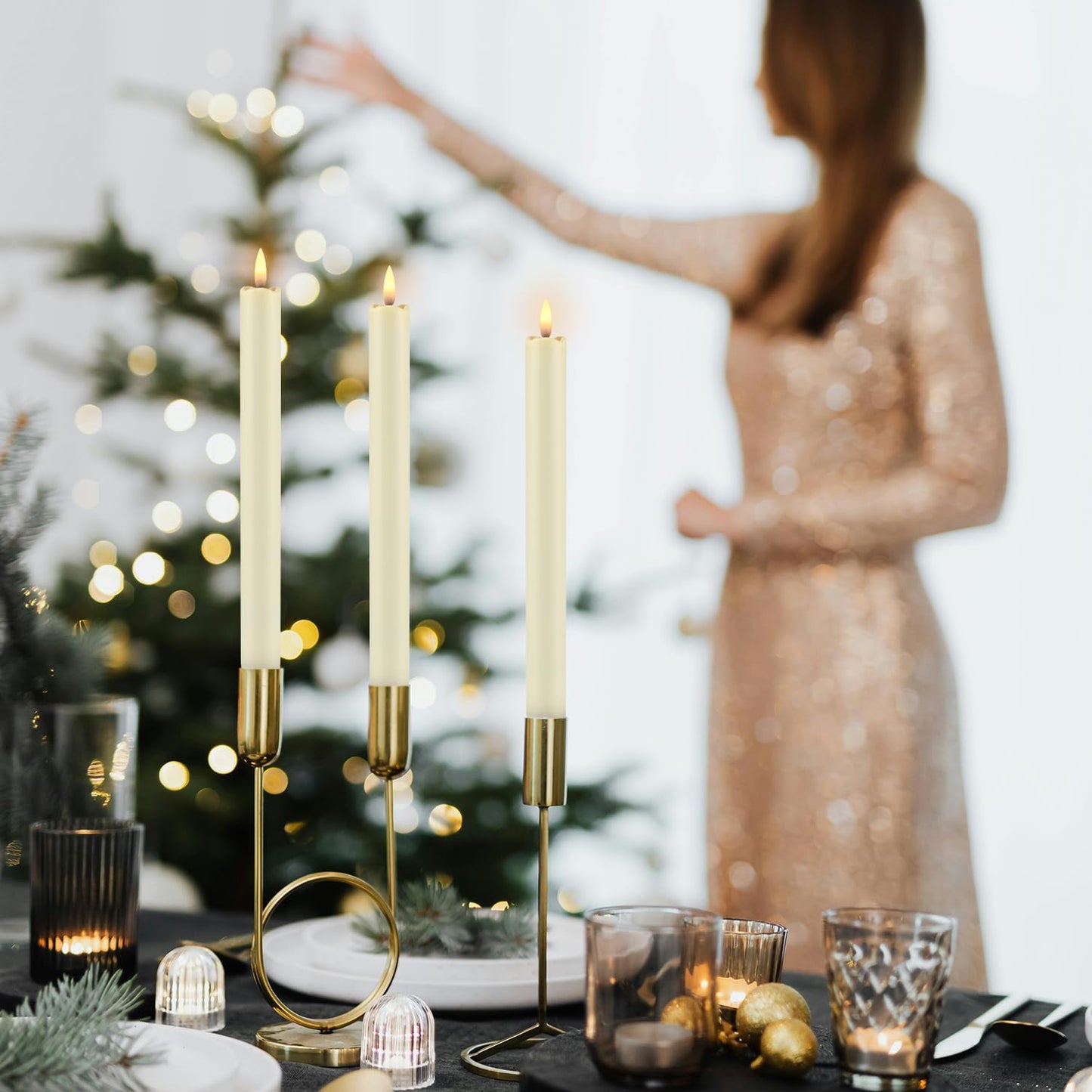 YOROXRG 24 Pack LED Flameless Taper Candles with Timer, Dripless Fake Candlesticks with 3D Flickering Flame, 9.6 Inches