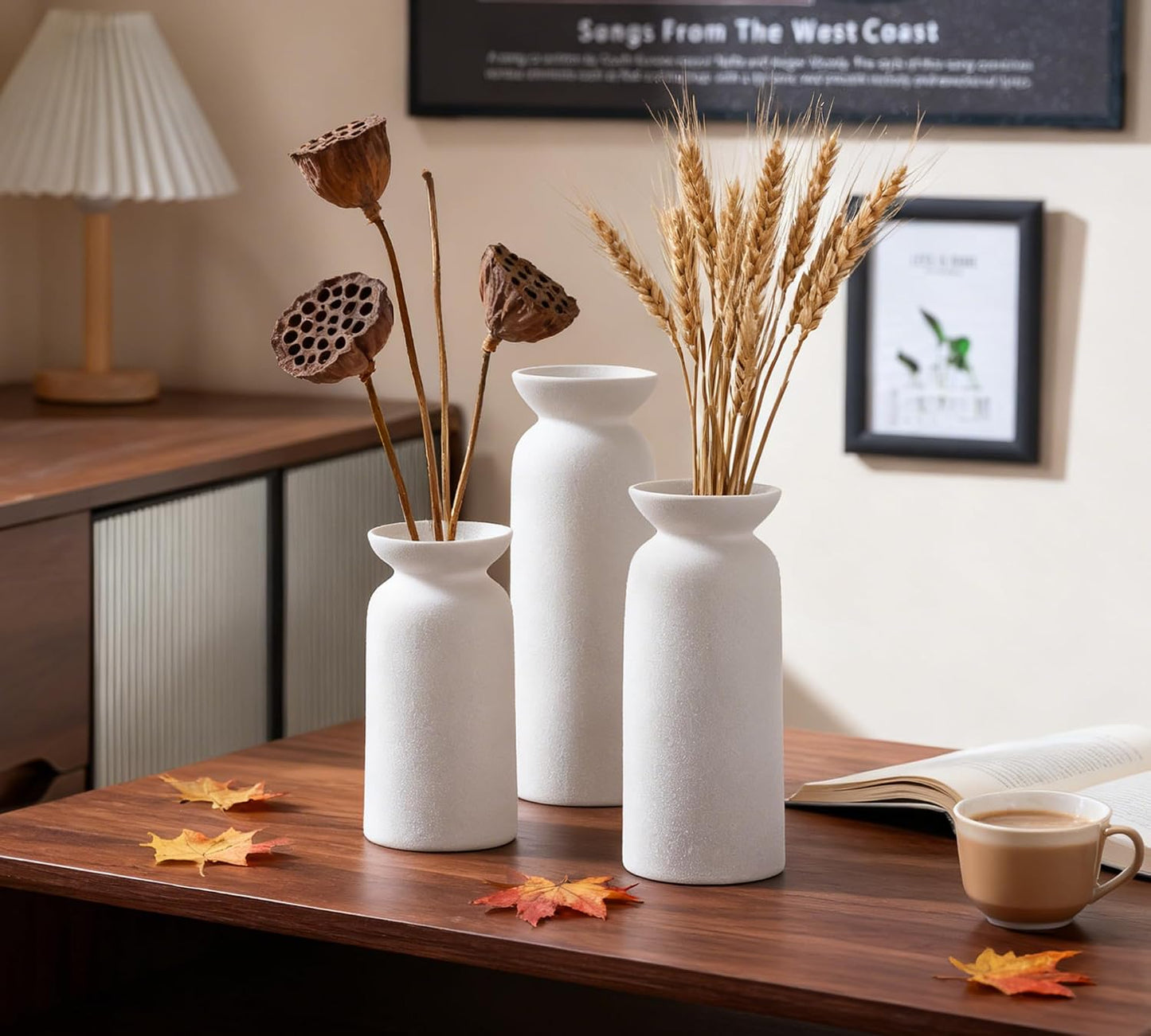 White Ceramic Vase Small Flower Vases for Decor Modern Boho Farmhouse Style / White-vt12 / Set of 3