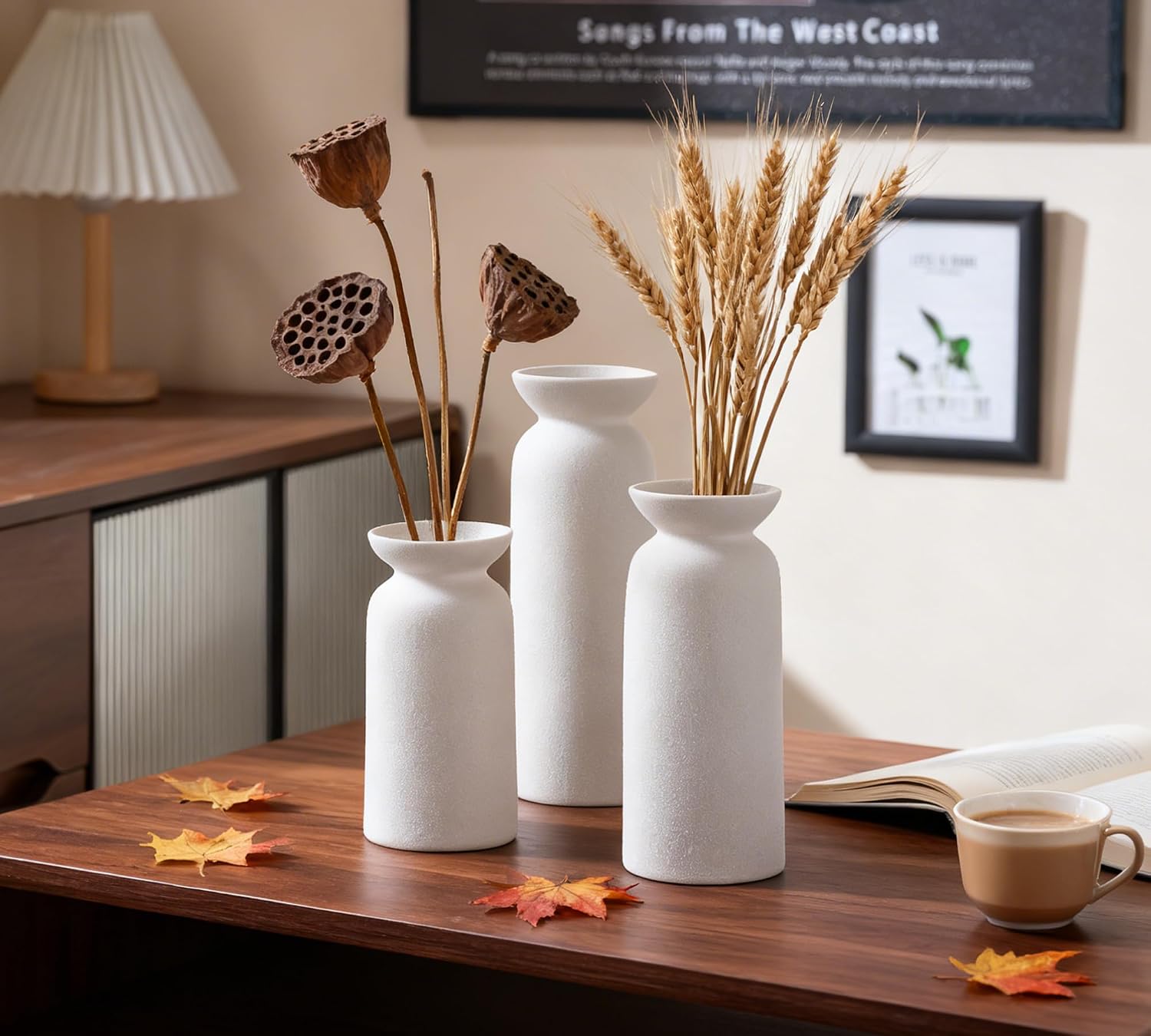 White Ceramic Vase Small Flower Vases for Decor Modern Boho Farmhouse Style / White-vt12 / Set of 3