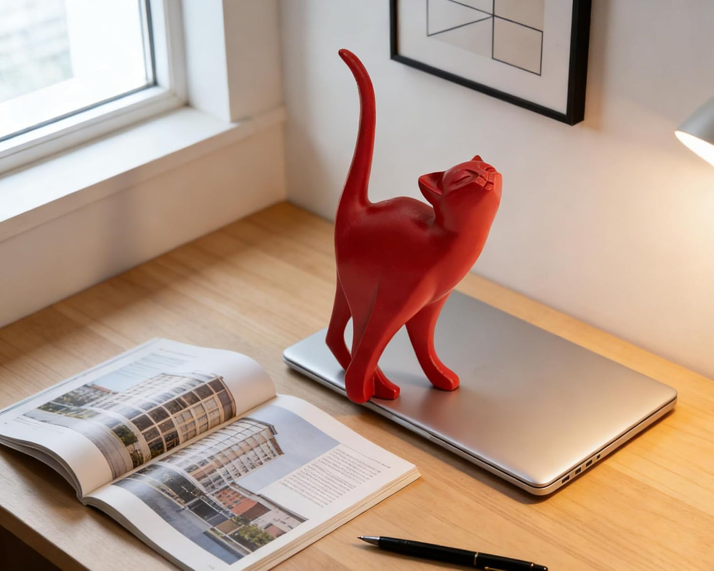 Proud Cat Statue / Red / 7 Inch
