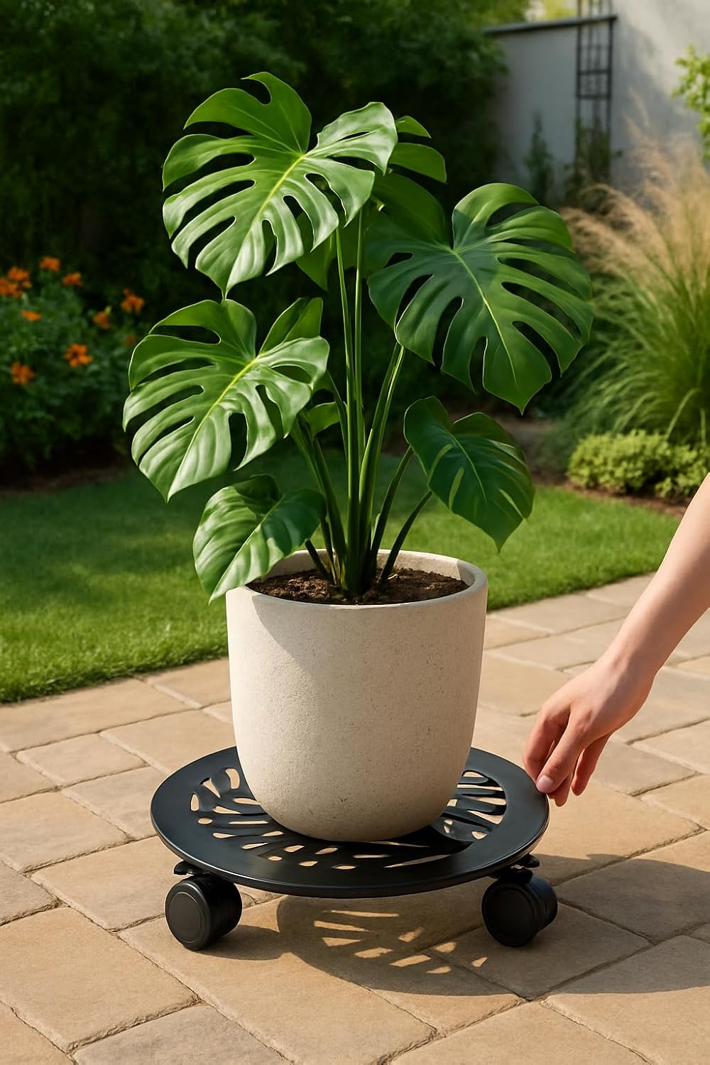 5 Packs Large Metal Plant Caddy with PU Wheels 12" Heavy-Duty Wrought Iron Rolling Plant Stands Indoor Outdoor Wheeled
