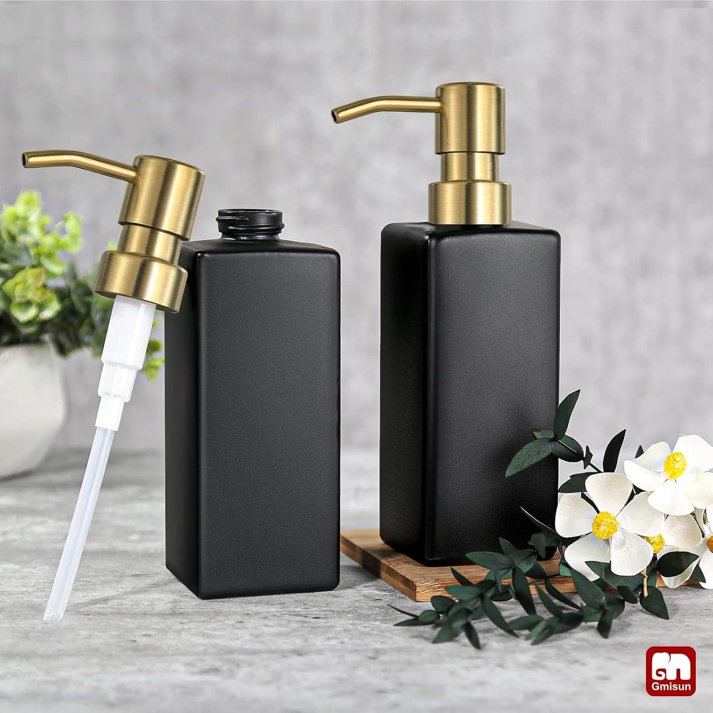 GMISUN Gold Soap Dispenser, Black Soap Dispenser Bathroom with Stainless Steel Pump, Hand and Dish Soap Dispensers Set