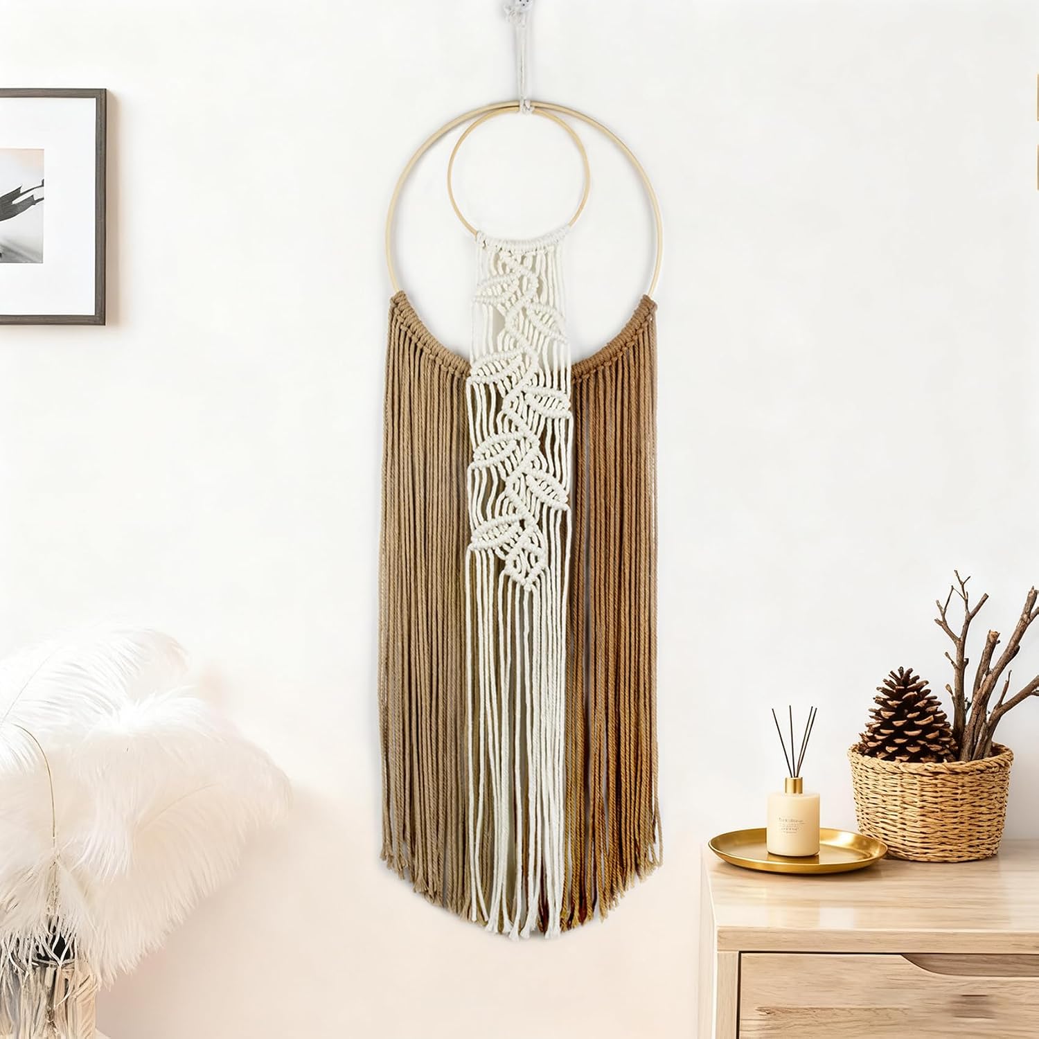 Macrame Wall Hanging Dream Catchers Leaf Pattern Macrame Wall Art Tan Color Dream / Brown Beige