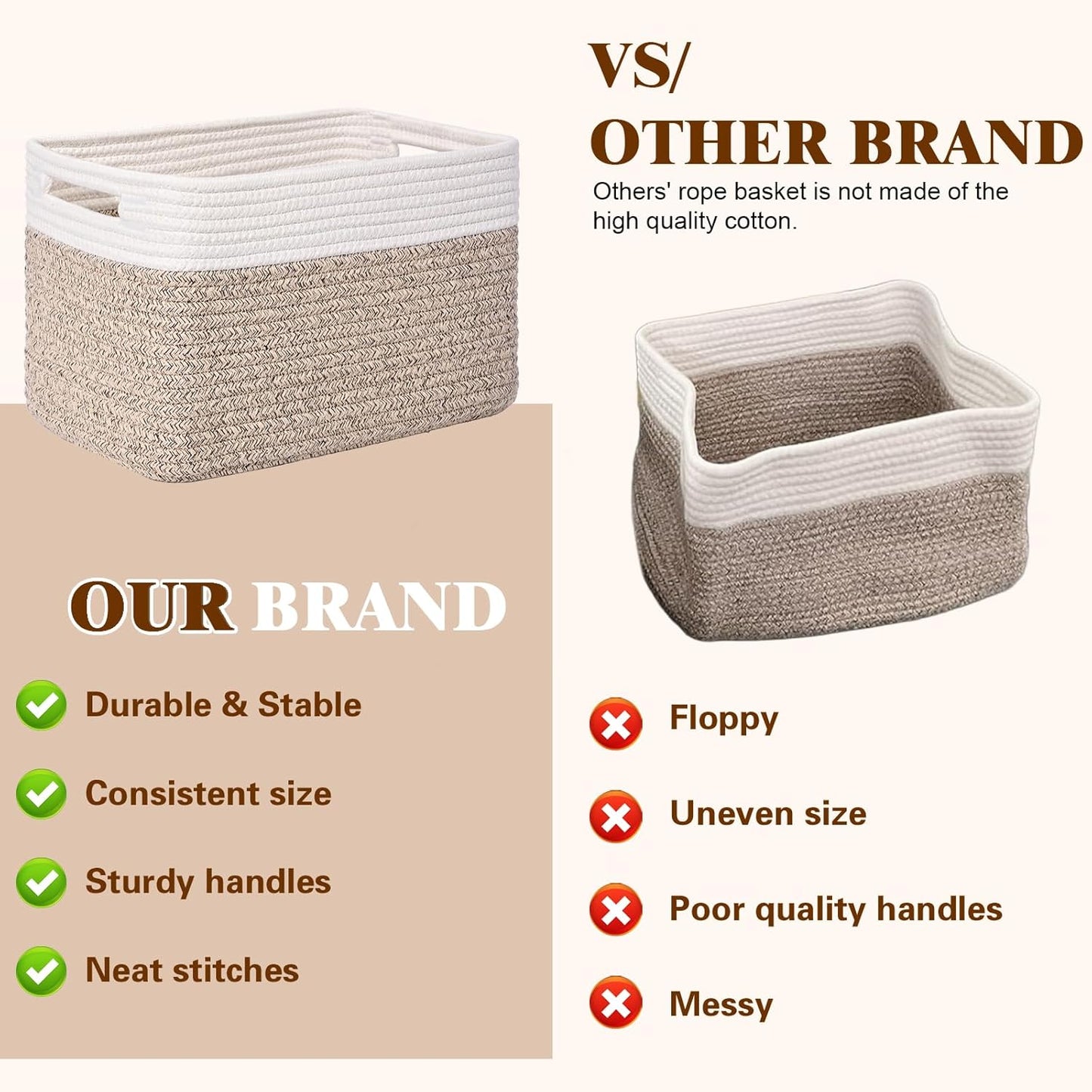 Baskets / Decorative Storage Bins / Brown & White / Set of 4