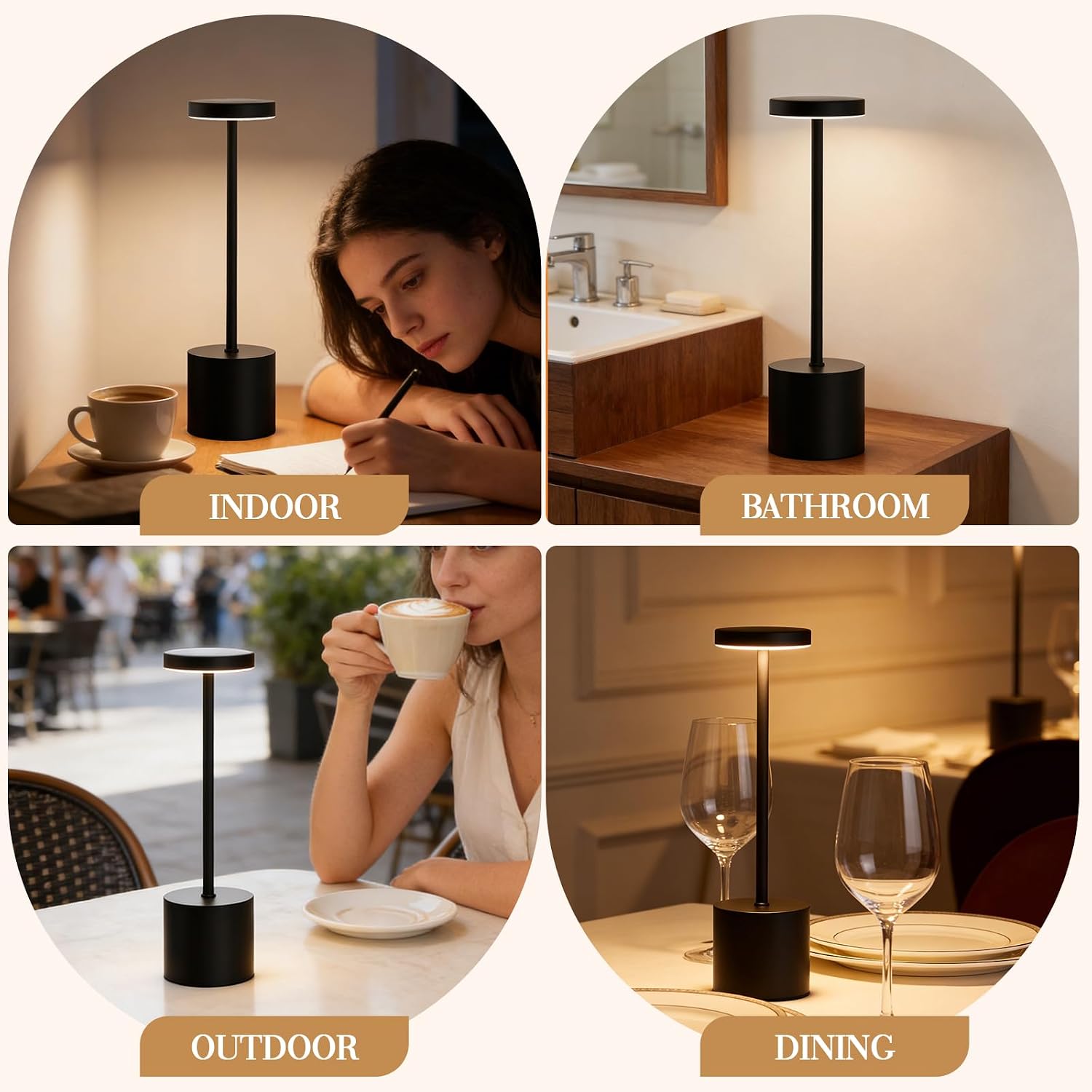 Cordless Table Lamp Set of 2, 5000mAh Rechargeable Lamp with Touch Control & Stepless Dimming, 3 Light Modes, IP54