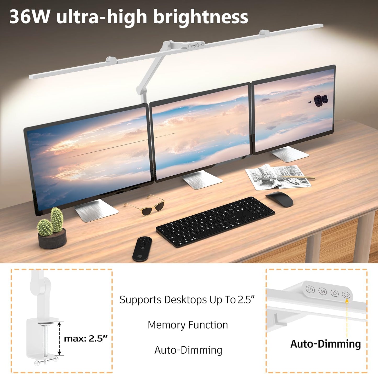 36W Ultra Bright Architect Desk Lamp with Clamp, Tall Overhead Rotatable Led Desk Light for Home Office, 47Inch Long