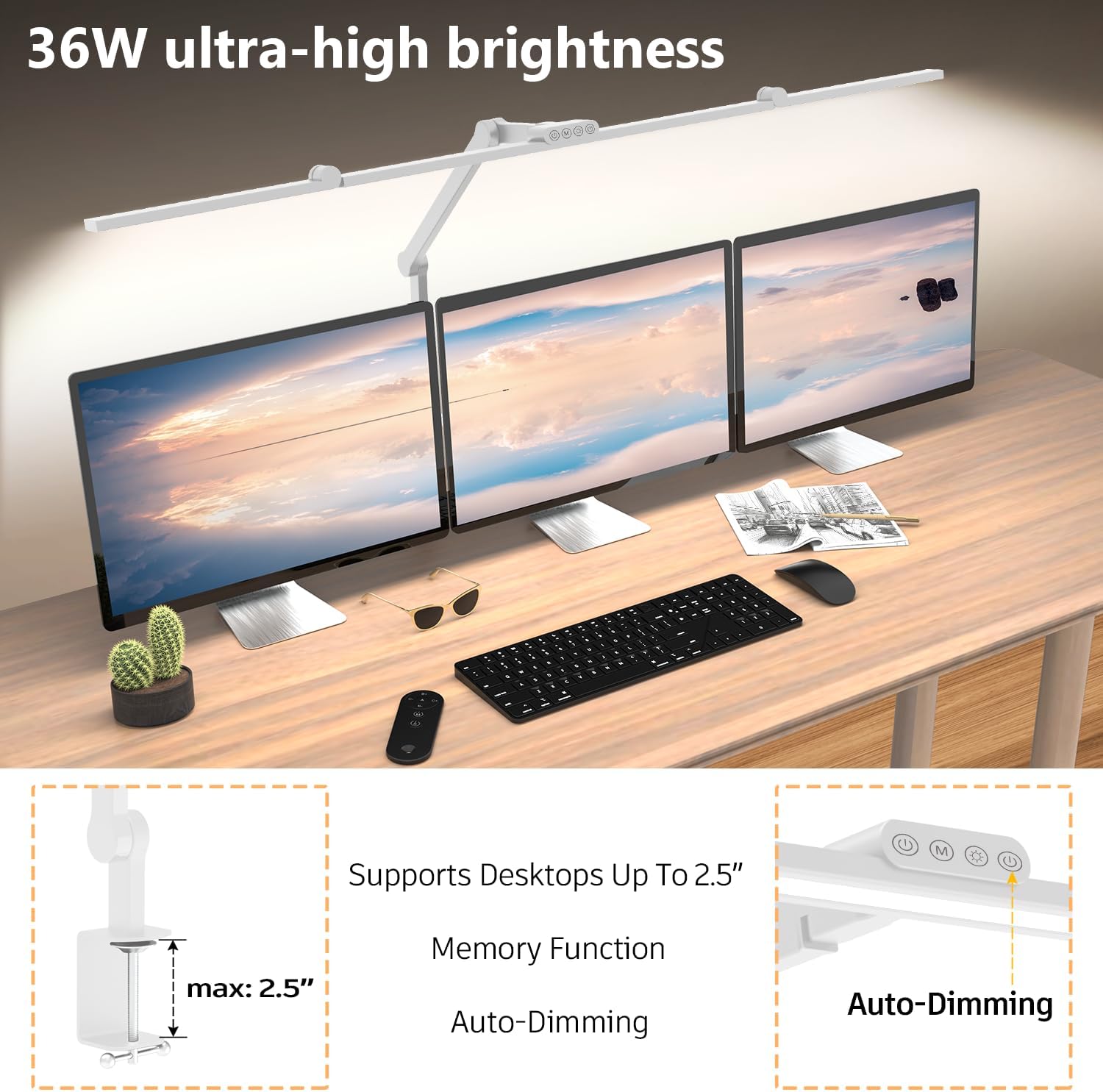 36W Ultra Bright Architect Desk Lamp with Clamp, Tall Overhead Rotatable Led Desk Light for Home Office, 47Inch Long