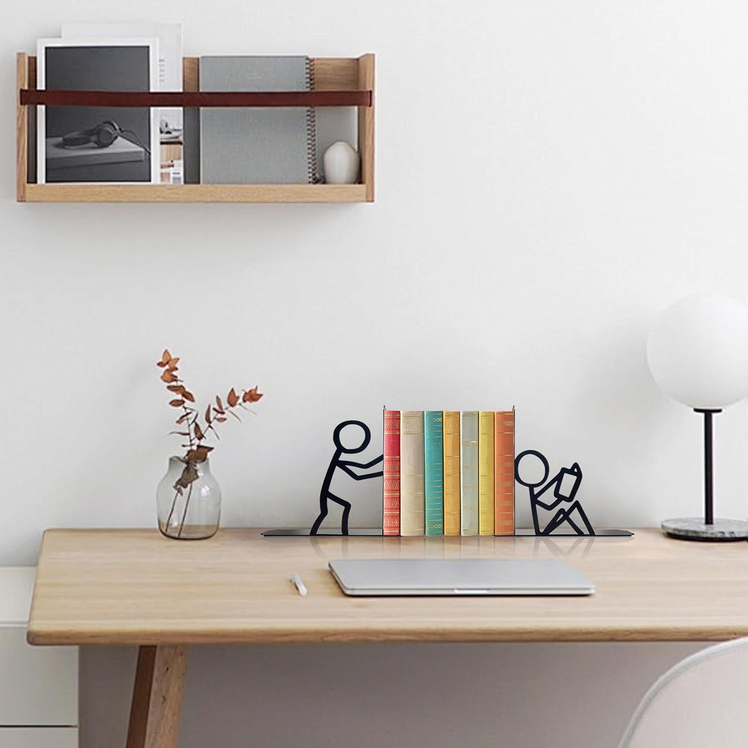 Bookends Decorative Metal Unique Office Desk Bookends Book Ends Reading Decor Bookshelf / Black