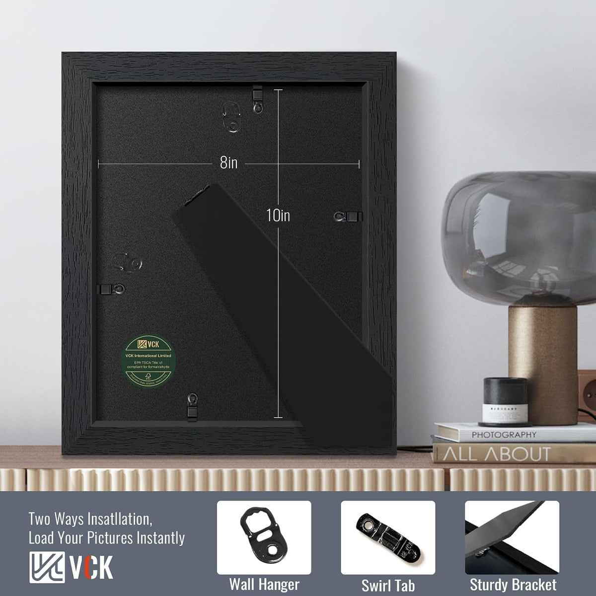 VCK 8x10 Picture Frames - Black, Wide Border Solid Wood Frame, Display Photo in Horizontal and Vertical, for Home