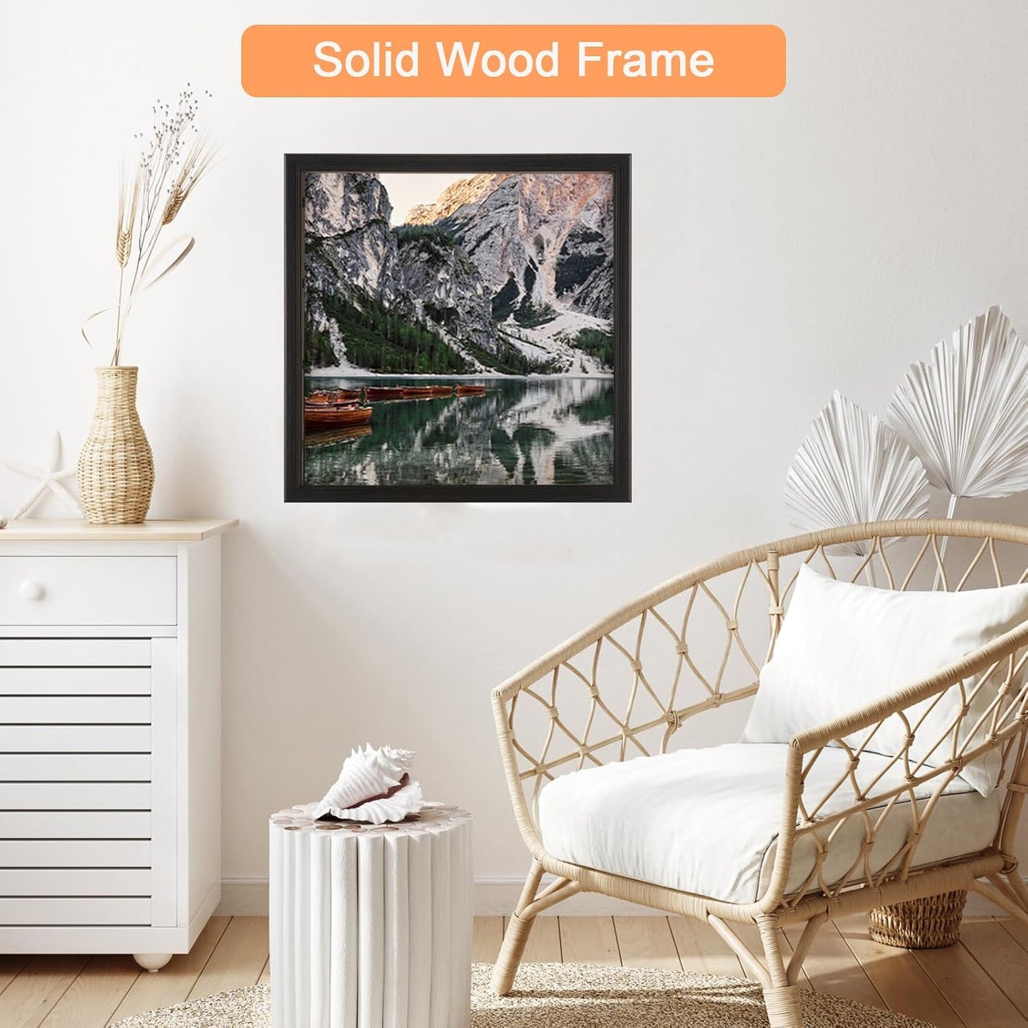 18x18 Wood Frame Black, Rustic Natural Wooden 18x18in Poster Picture Frame, Distressed 18 x 18inch Woodgrain Gallery
