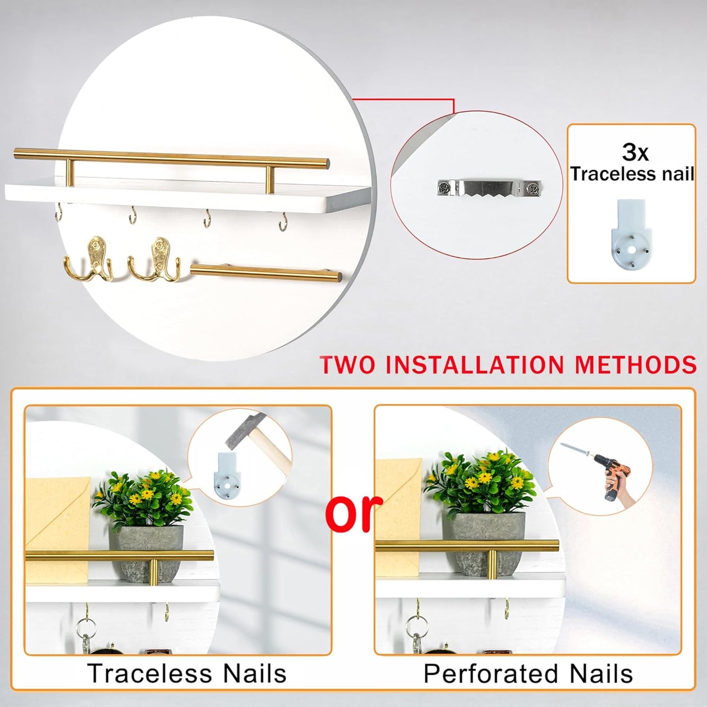 Key Holder / Shelf and Hooks / White