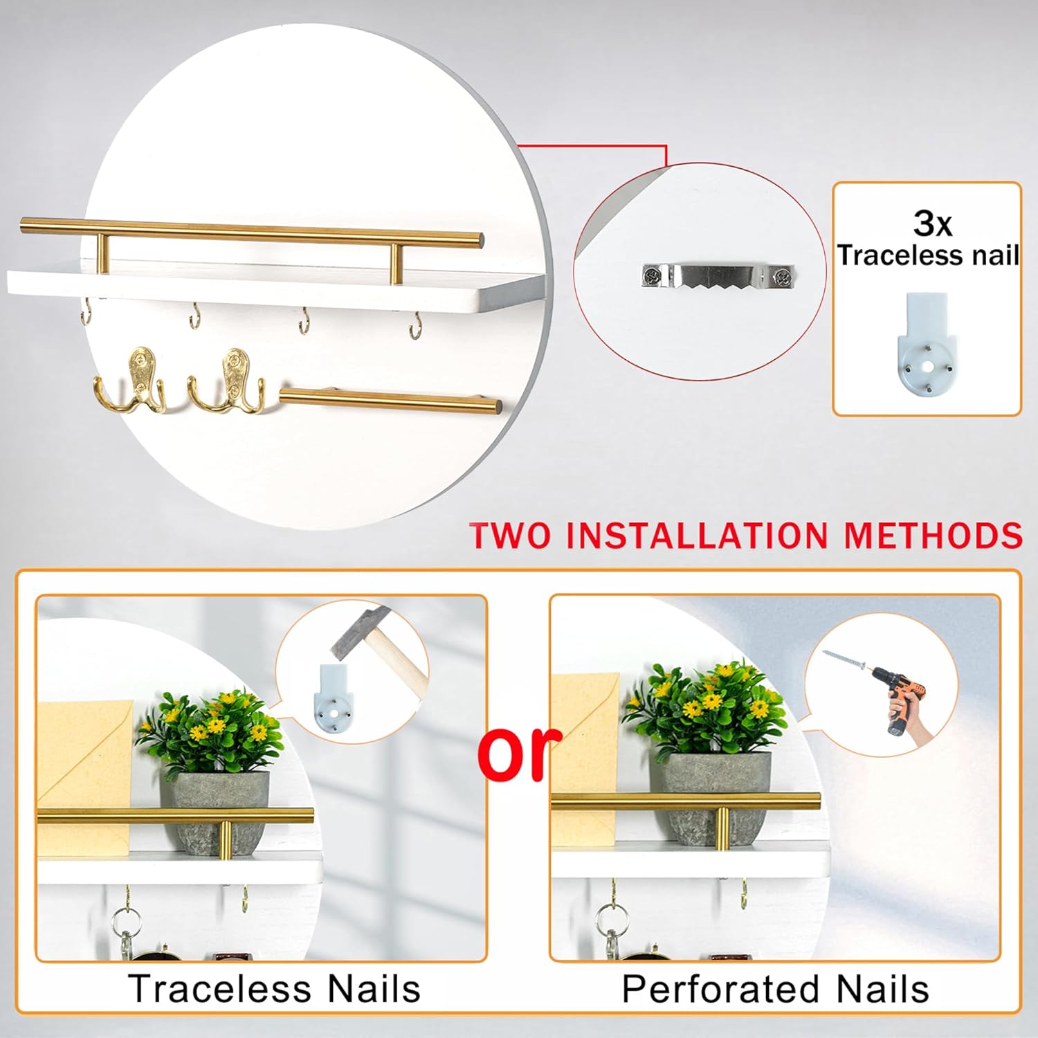 Key Holder / Shelf and Hooks / White