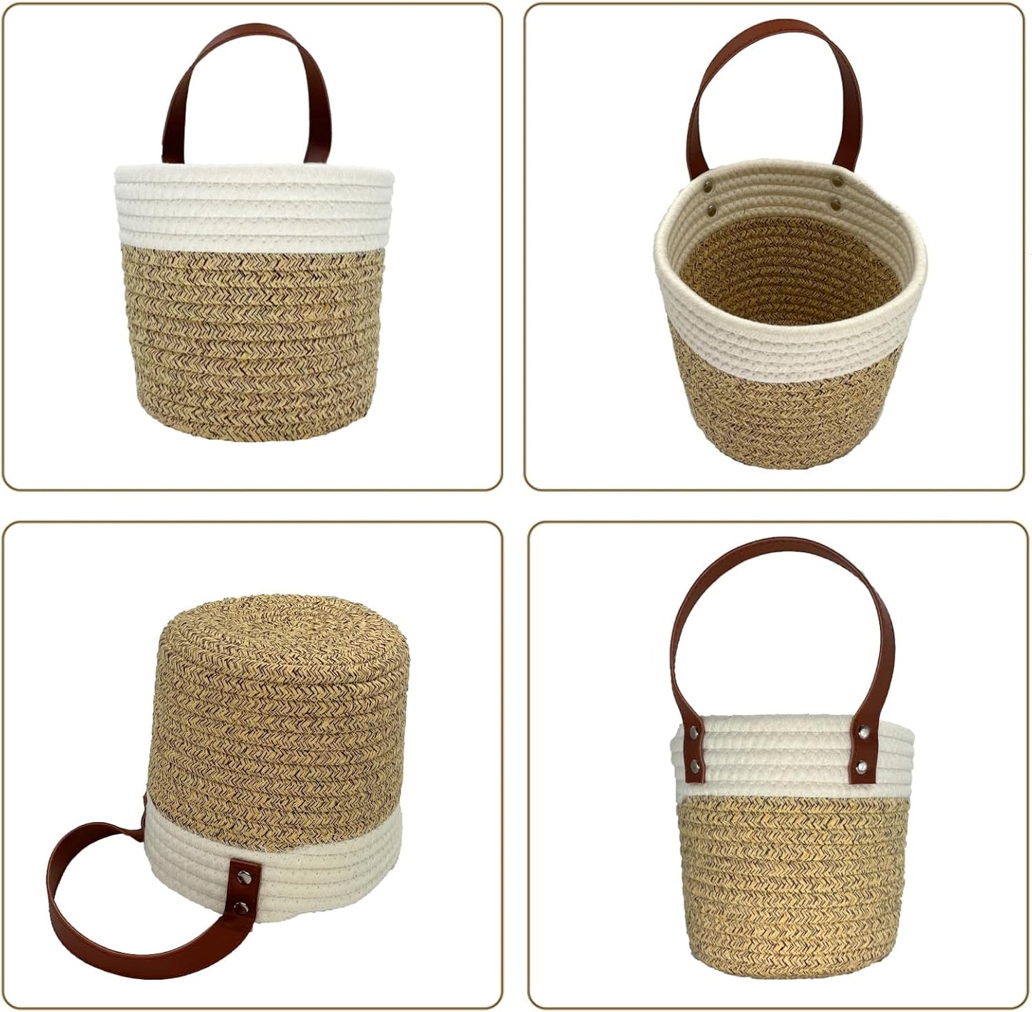 Handles Woven Organizer Storage Basket / Light Brown / Set of 2