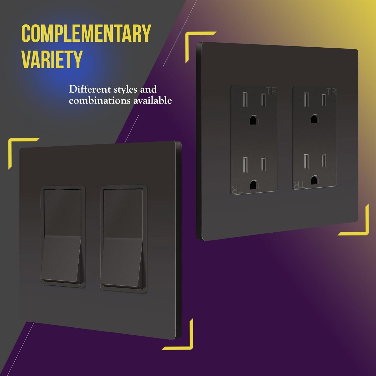 ENERLITES Elite Series Screwless Decorator Wall Plate Child Safe Outlet Cover, Size 2-Gang 4.68" H x 4.73" L