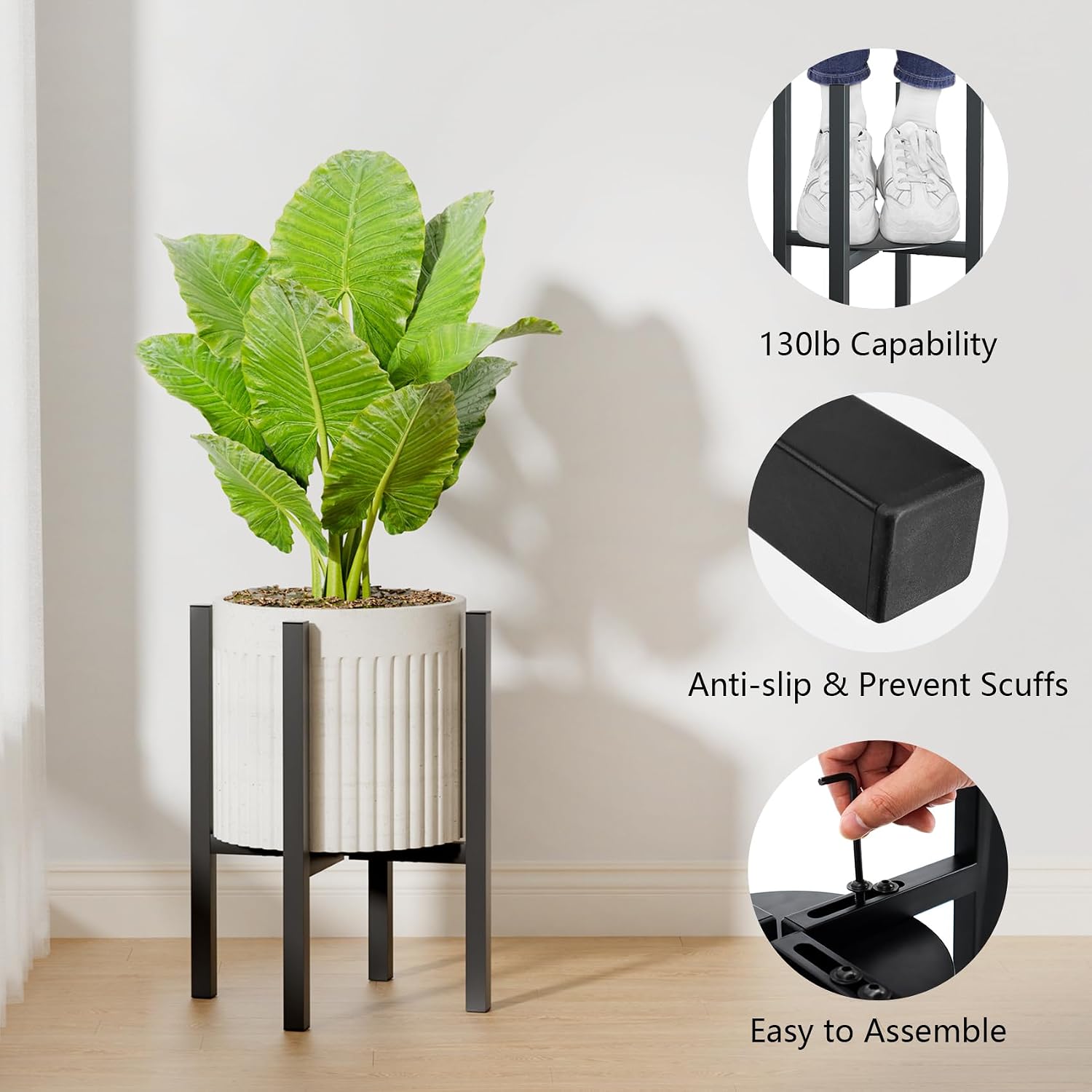 Linpla 2-Pack Adjustable Metal Plant Stand Indoor Outdoor - Fits 8 to 12 Inches Pots - Mid Century Modern Planter Stand